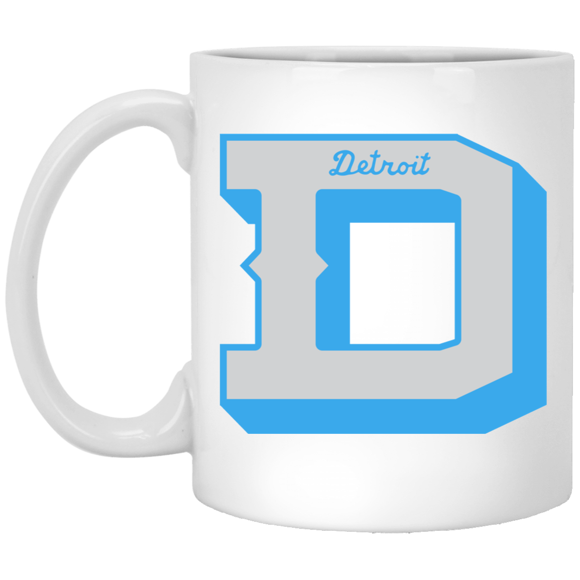 Detroit Football D - Silver + Light Blue White Mug