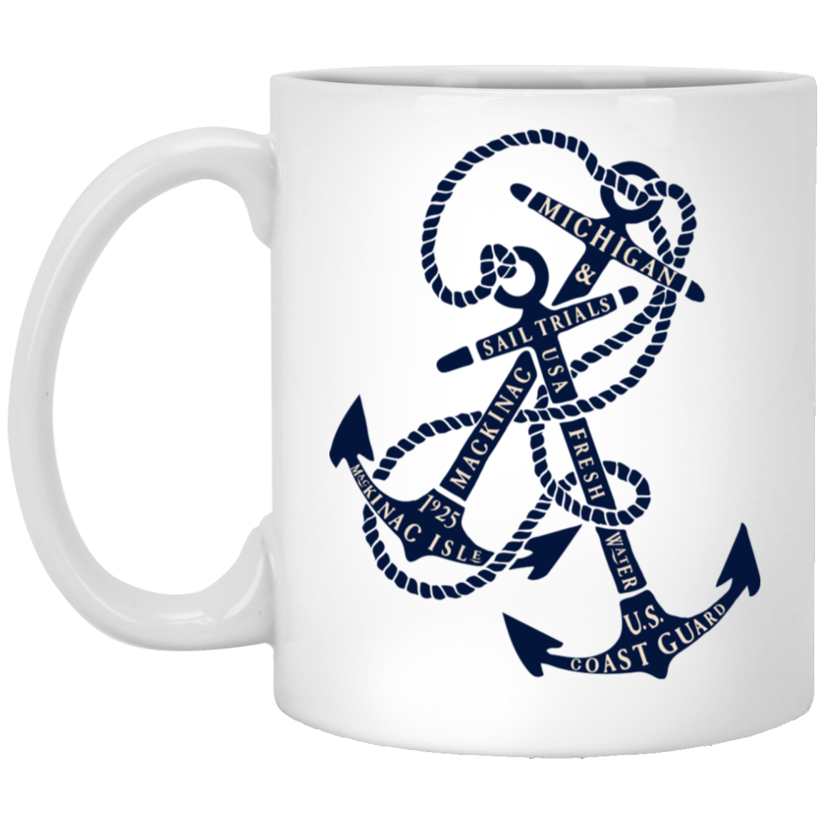 Michigan Anchor - Navy + Ivory White Mug