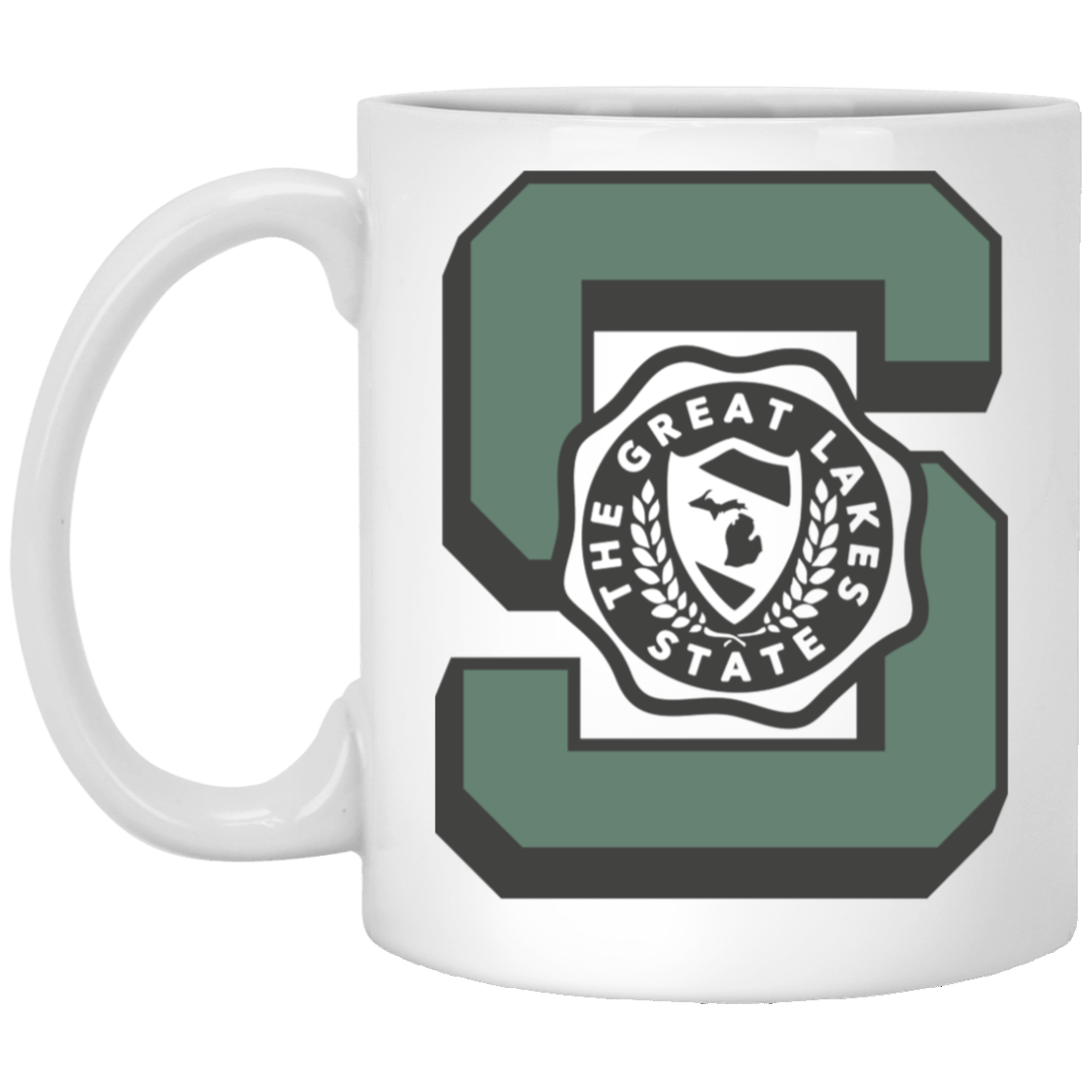 Michigan Big S Multi - Soft Green + Washed Black White Mug