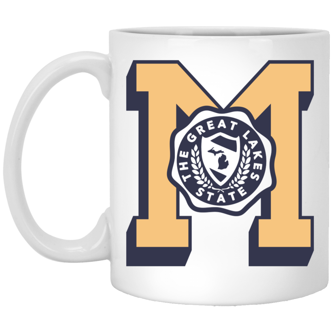 Michigan Big M Multi - Soft Gold + Navy White Mug