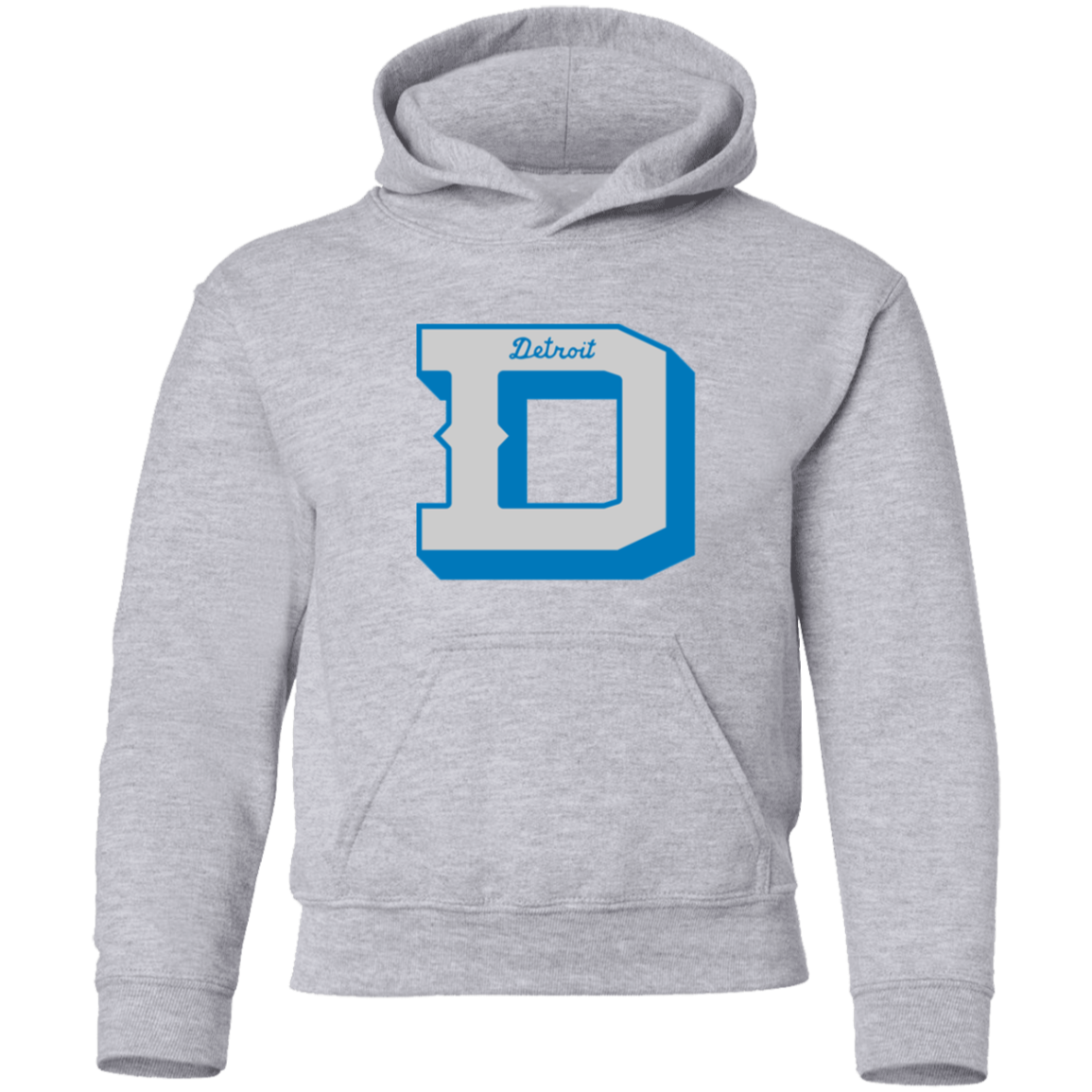 Detroit Football D - Silver + Blue Kids Unisex Classic Hoodie