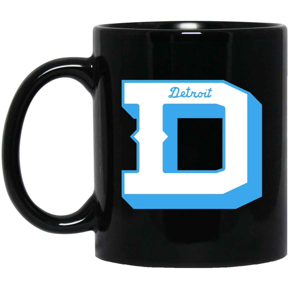 Detroit Football D - White + Light Blue Black Mug