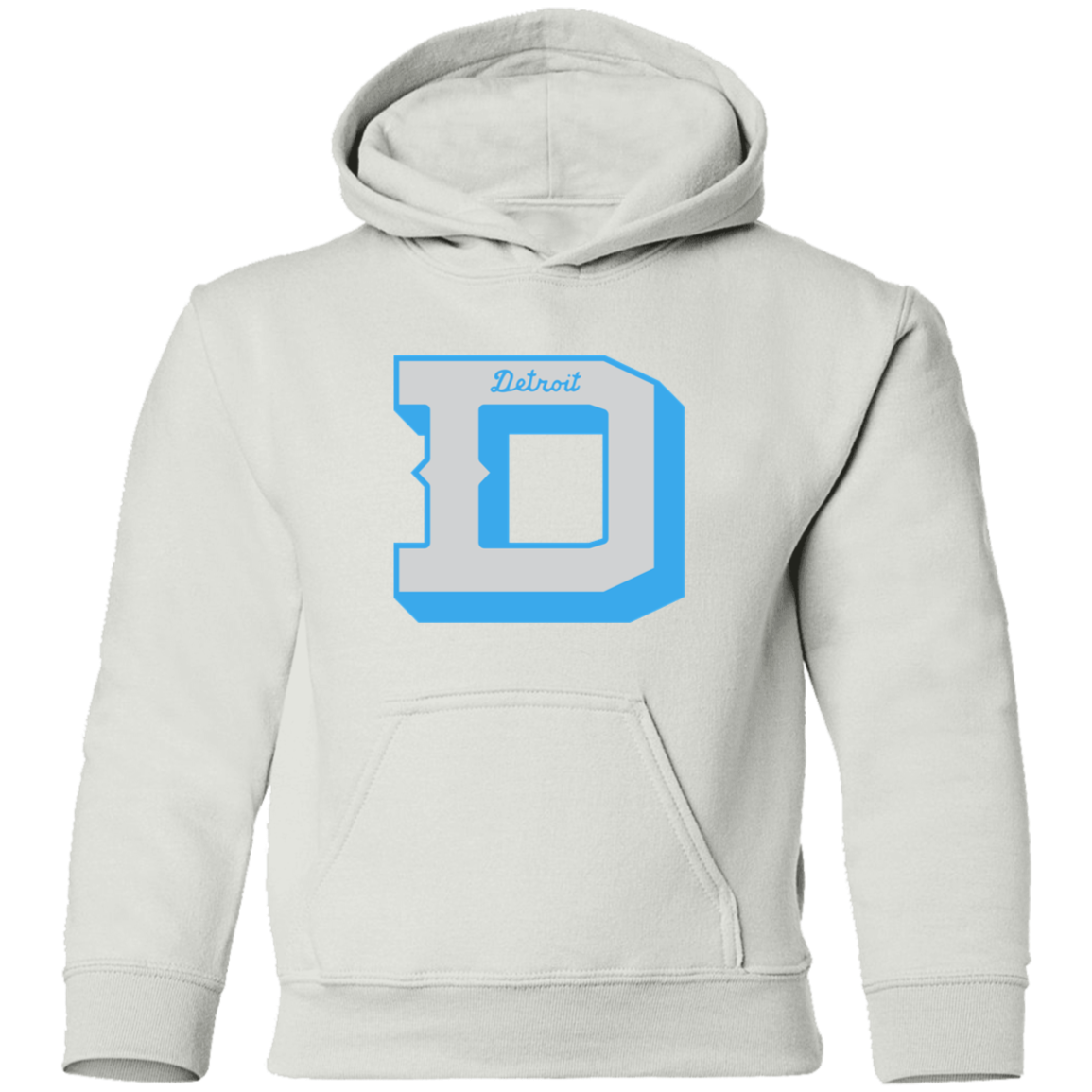 Detroit Football D - Silver + Light Blue Kids Unisex Classic Hoodie
