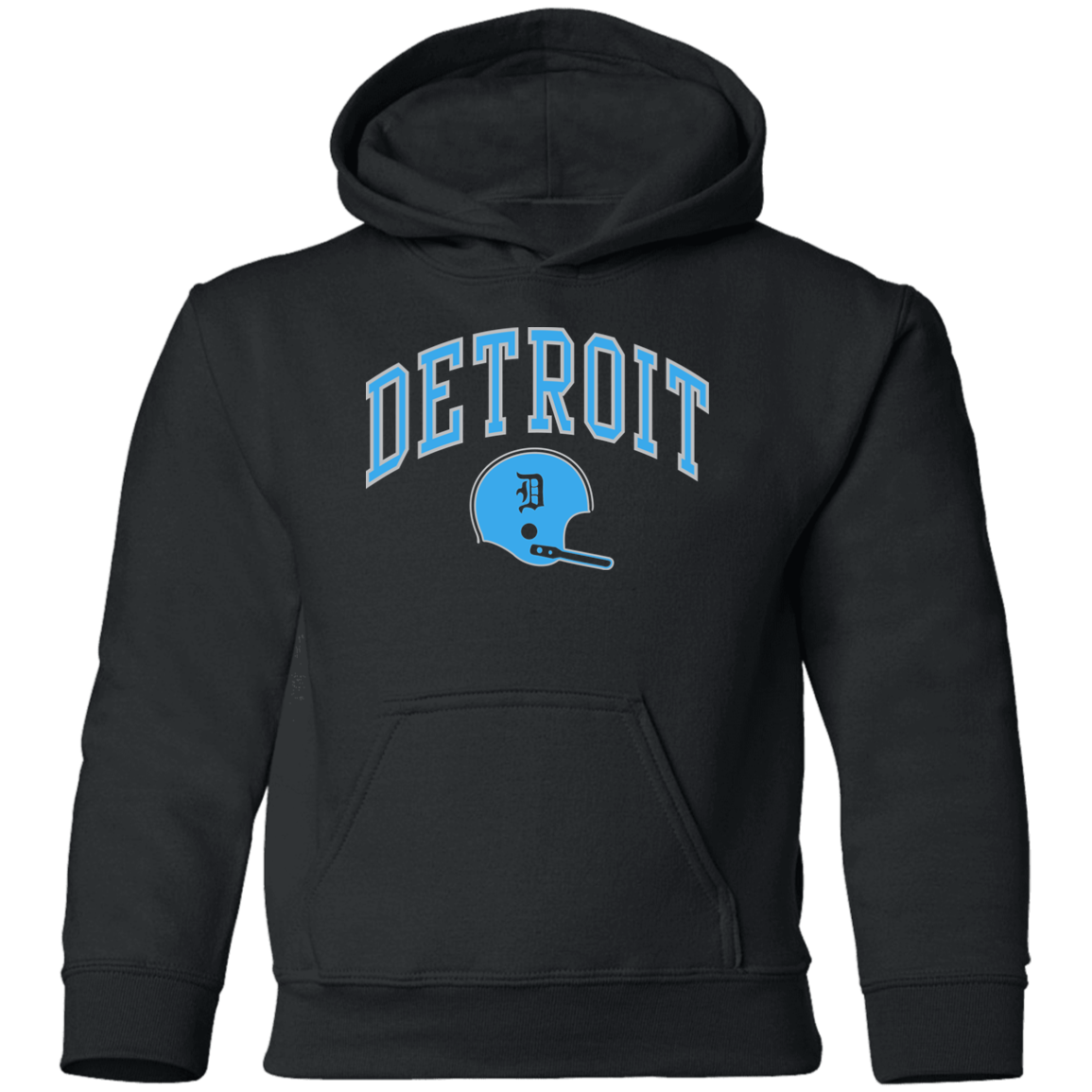 Detroit Football Helmet - Light Blue + Silver Kids Unisex Classic Hoodie