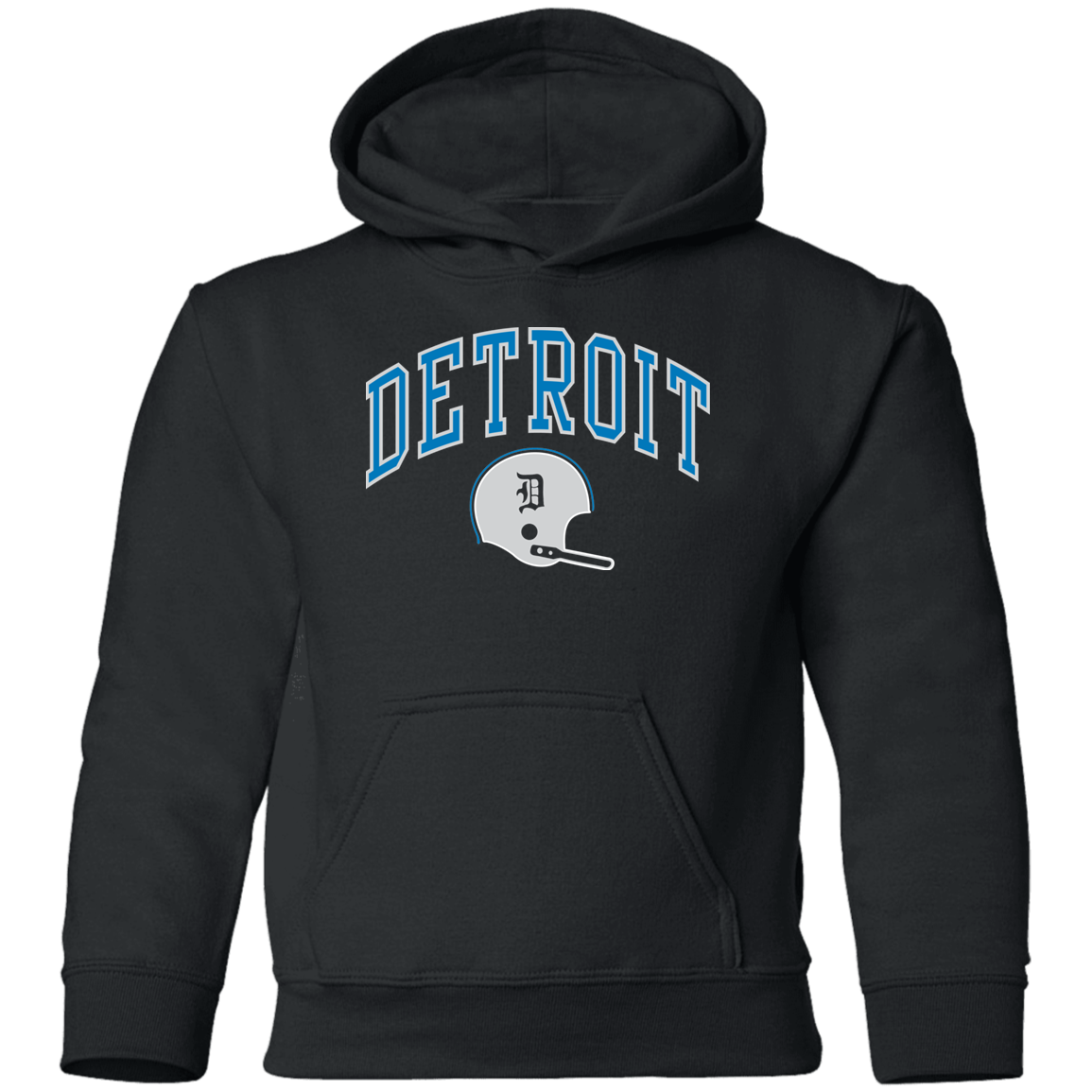 Detroit Football Helmet - Blue + Silver Kids Unisex Classic Hoodie