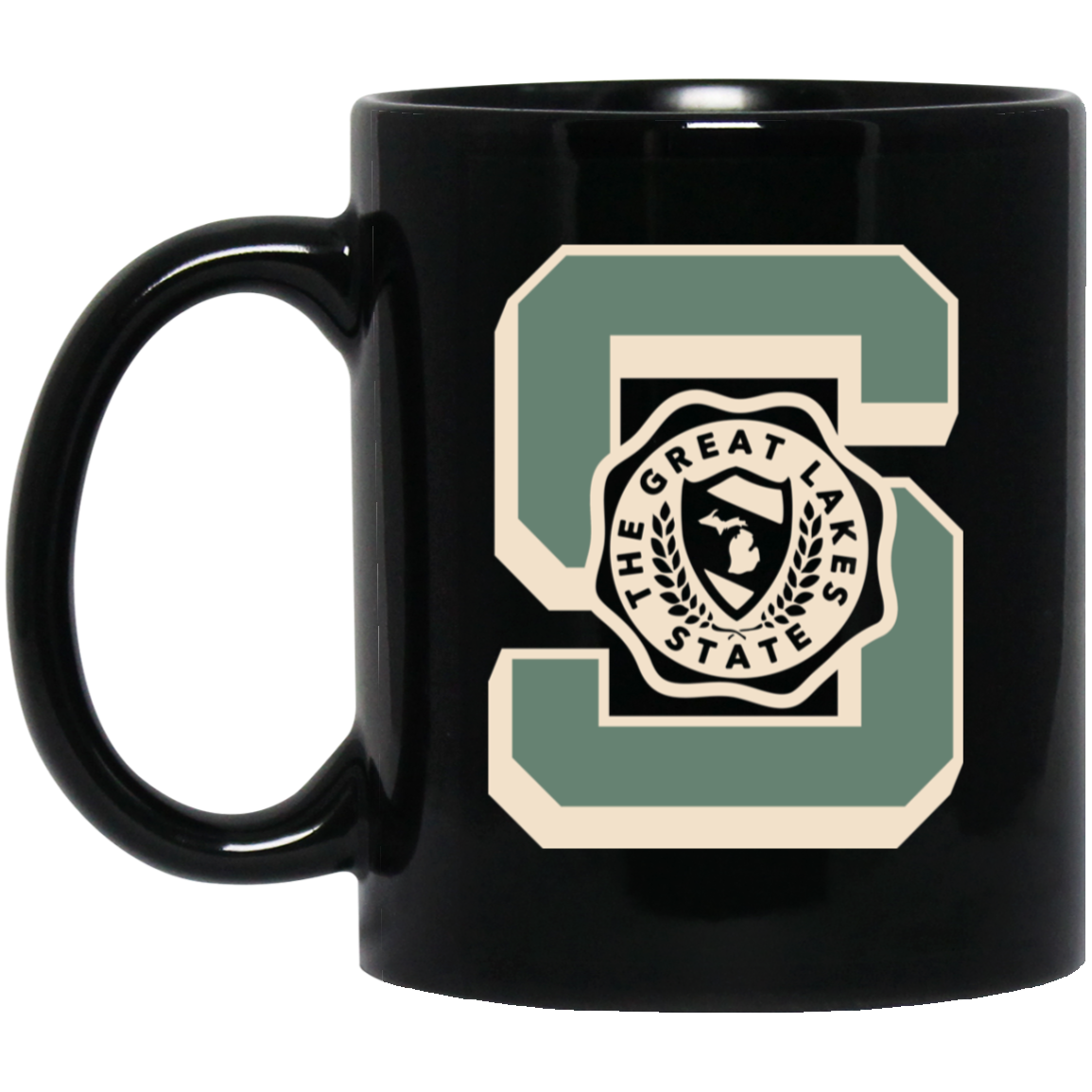 Michigan Big S Multi - Soft Green + Ivory Black Mug