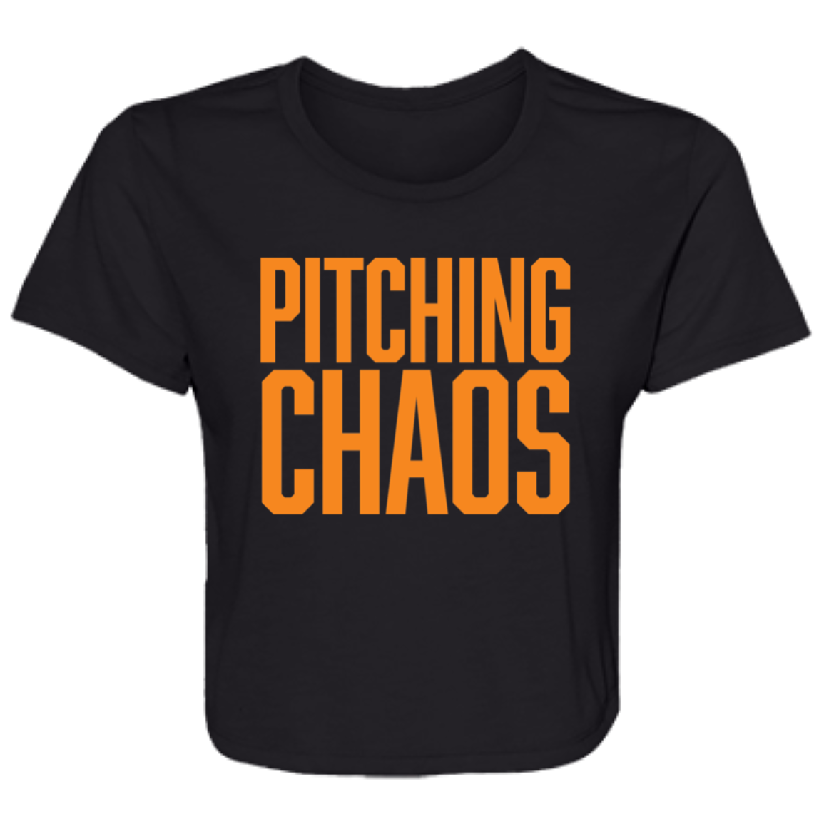Pitching Chaos Orange Women's Flowy Cropped T-Shirt