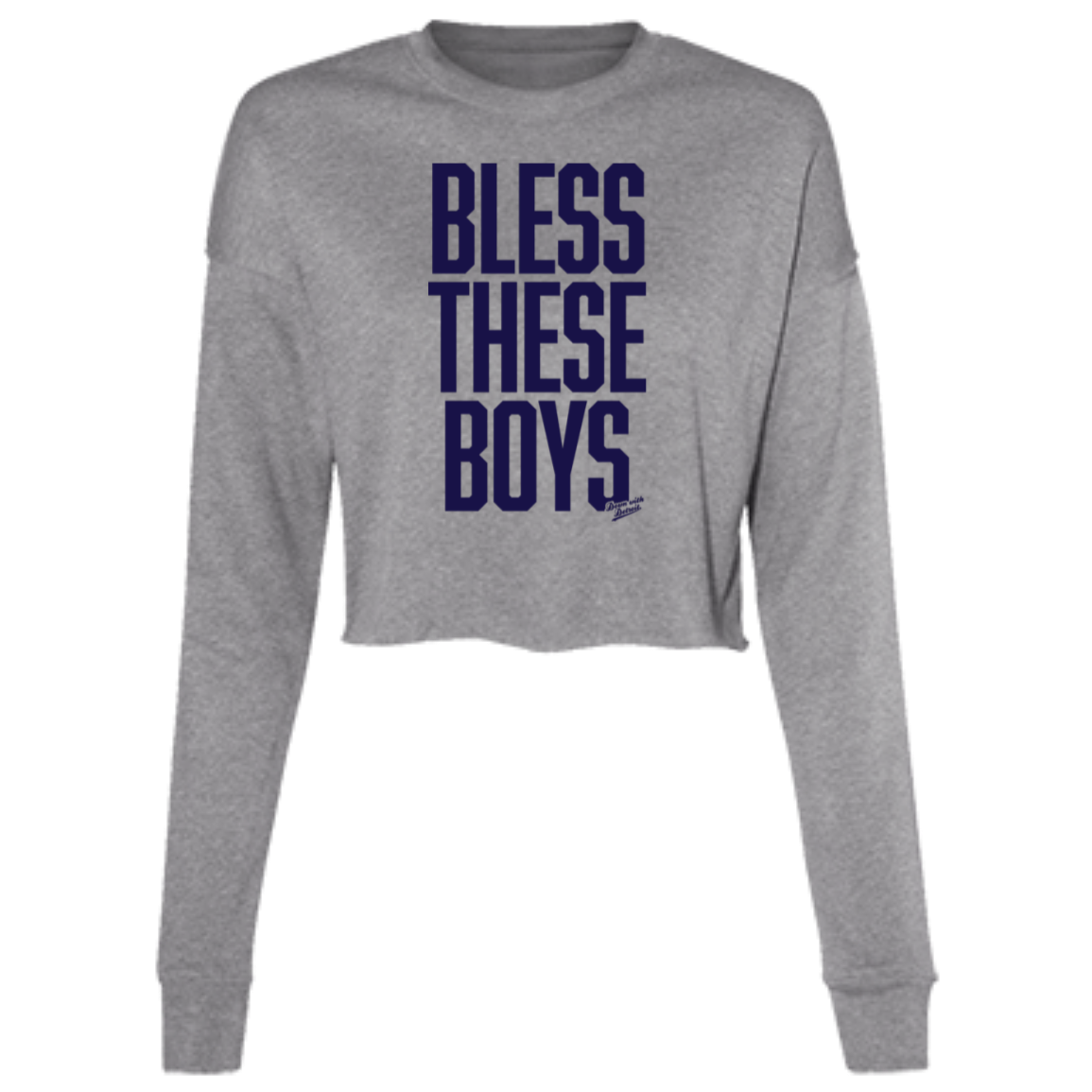 Bless These Boys Block Font - Navy Women's Cropped Crewneck Sweatshirt