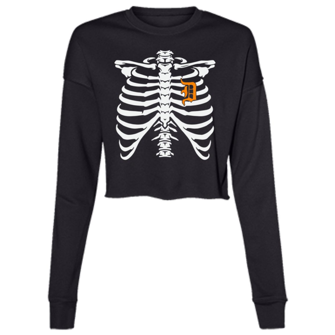 Detroit Heart Skeleton - White Orange Women's Cropped Crewneck Sweatshirt