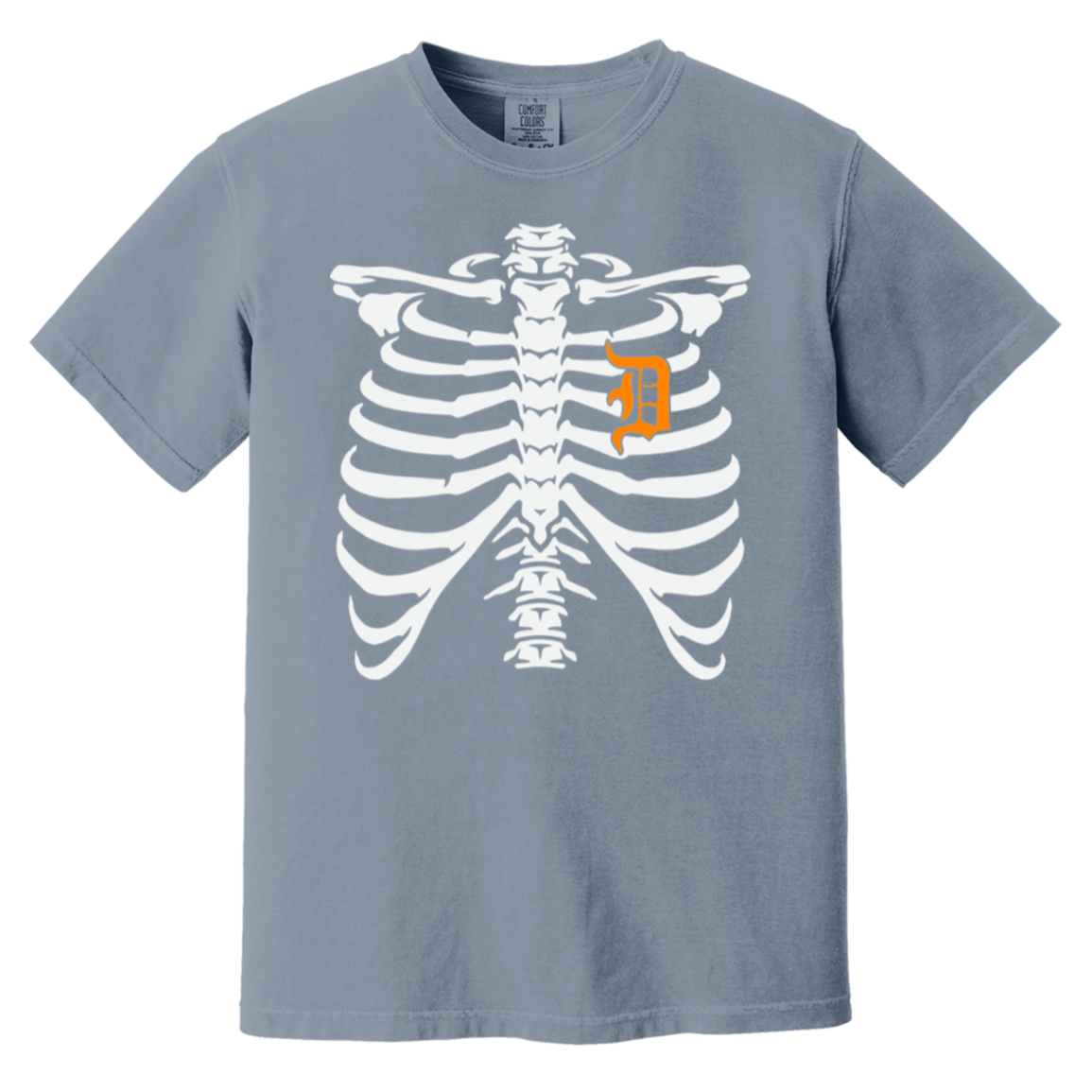 Detroit Heart Skeleton - White Orange Vintage Washed T-Shirt