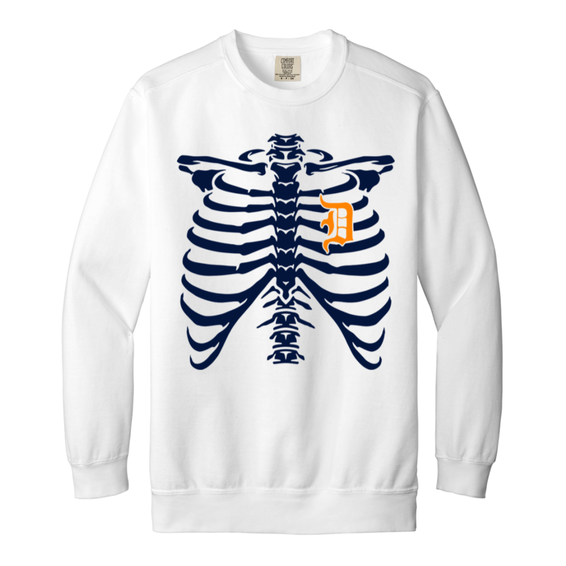 Detroit Heart Skeleton - Navy Orange Vintage Wash Crewneck Sweatshirt
