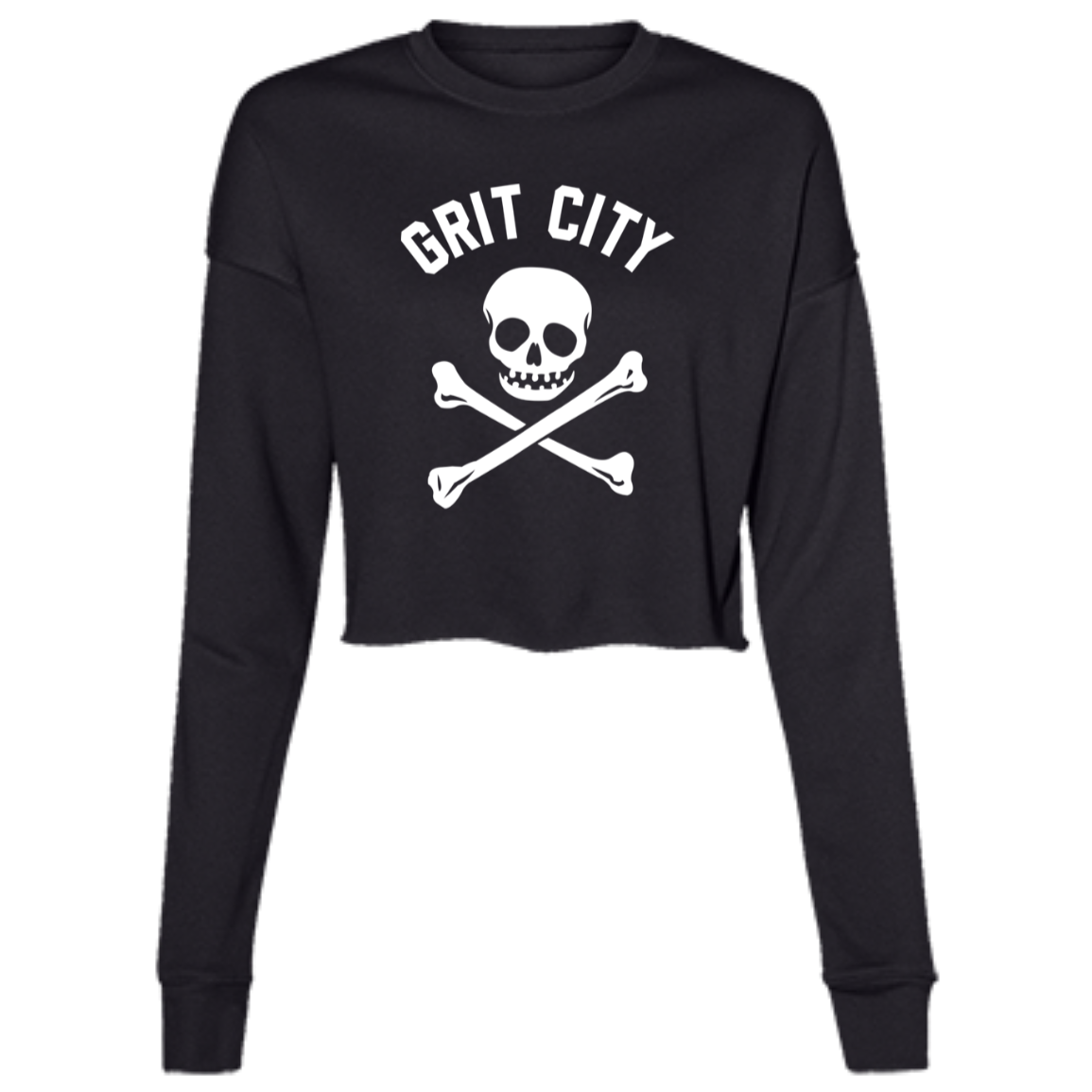 Grit City Cross Bones - White Women's Cropped Crewneck Sweatshirt