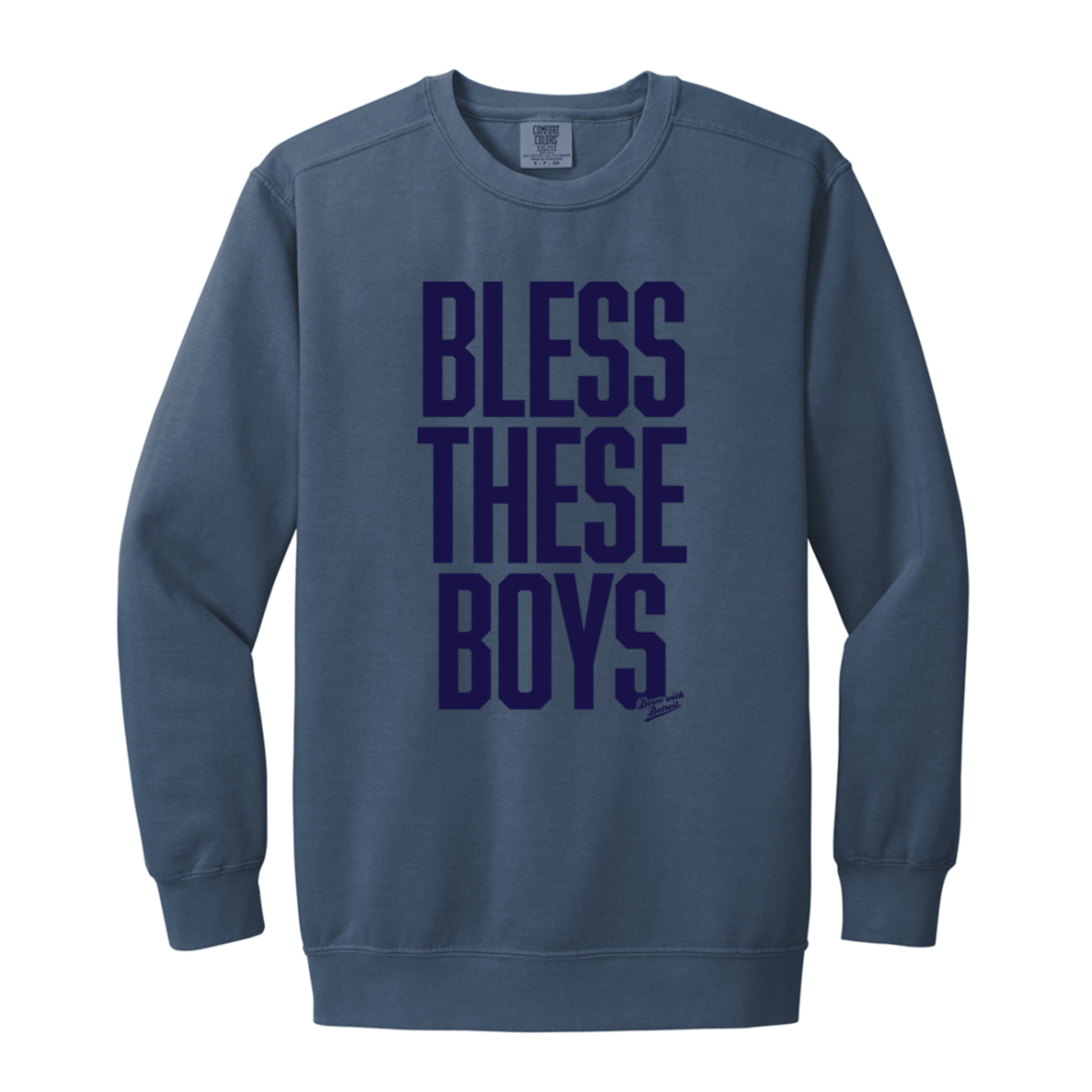 Bless These Boys Block Font - Navy Vintage Wash Crewneck Sweatshirt