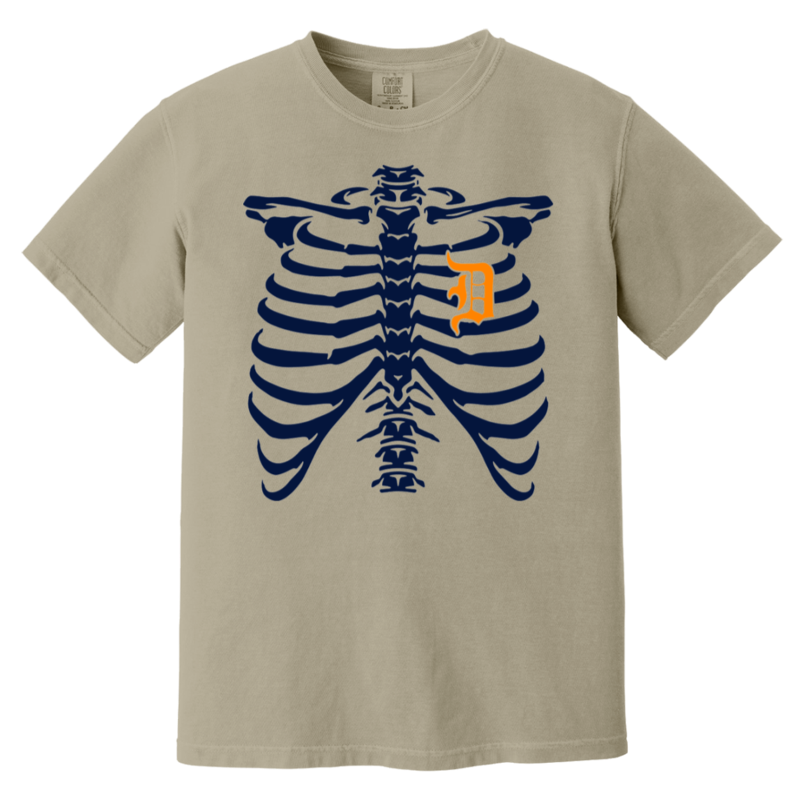 Detroit Heart Skeleton - Navy Orange Vintage Wash T-Shirt