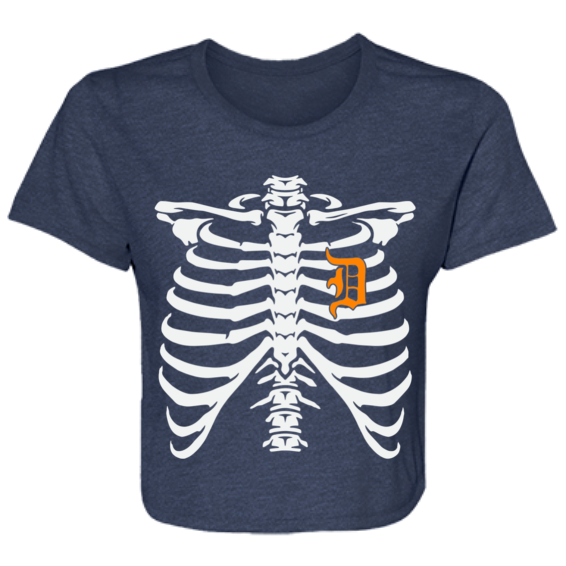 Detroit Heart Skeleton - White Orange Women's Flowy Cropped T-Shirt