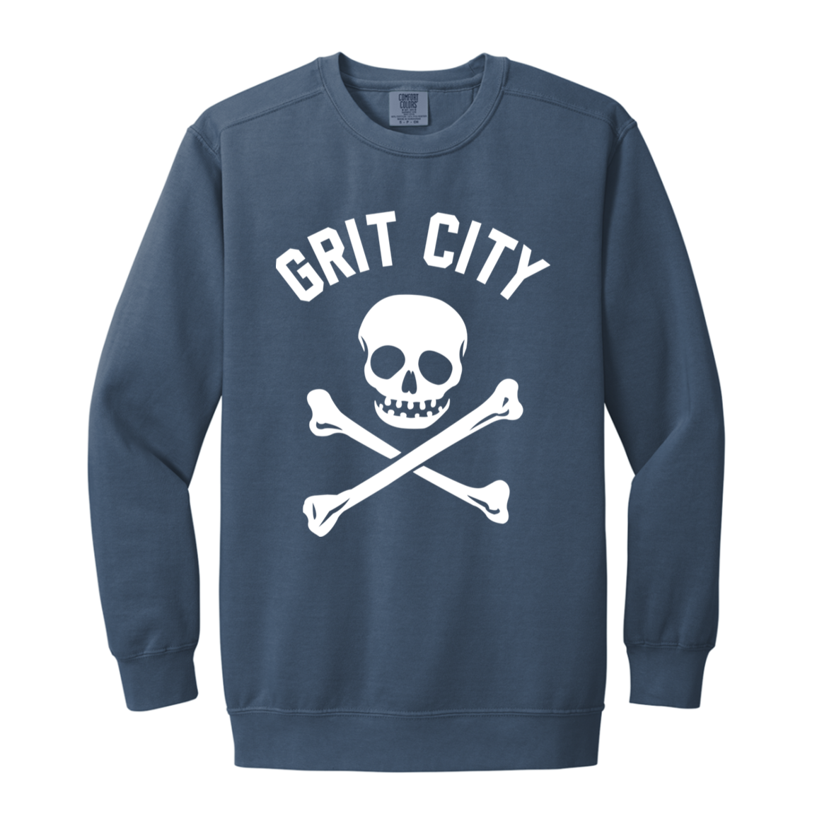 Grit City Cross Bones - White Vintage Wash Crewneck Sweatshirt