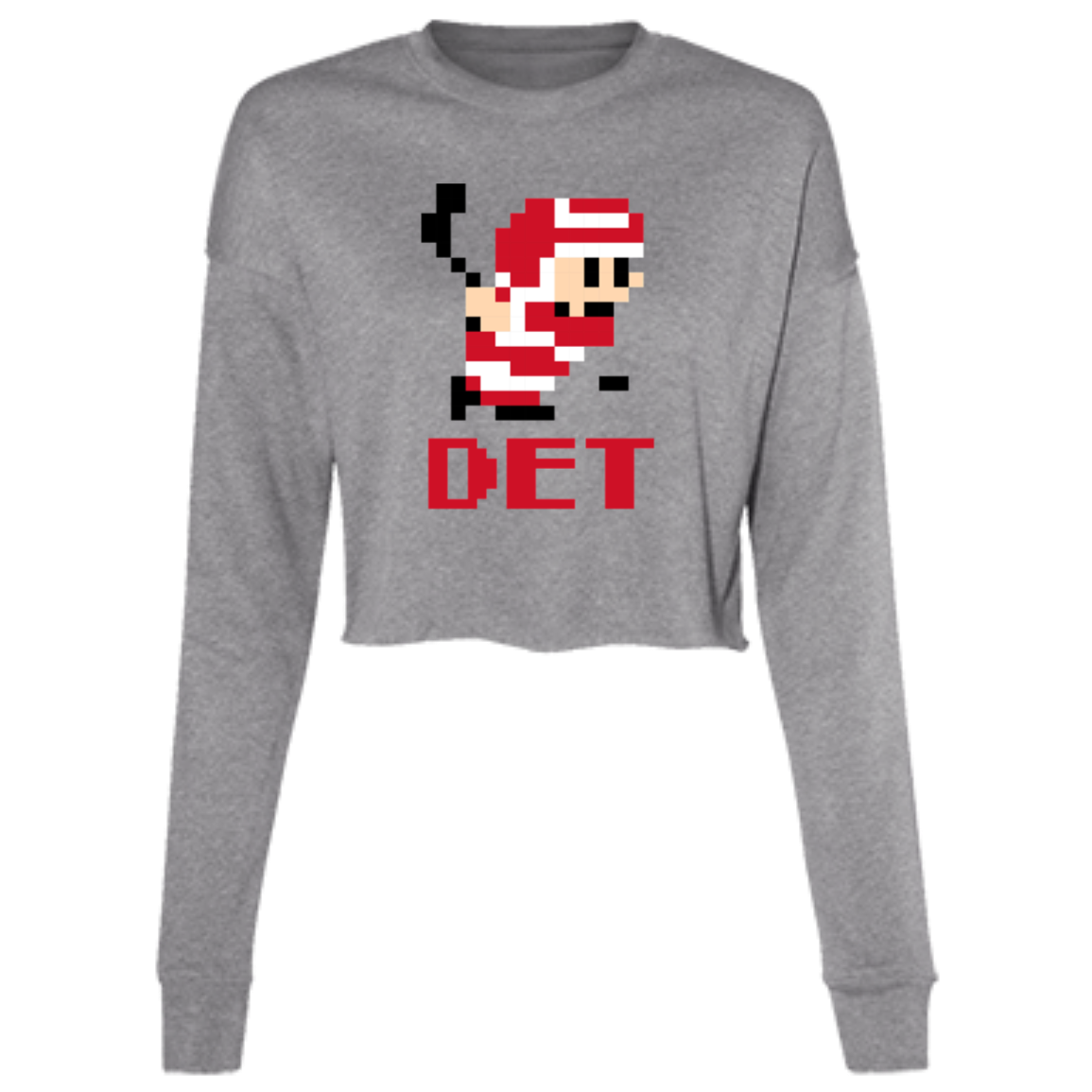 8bit Det Hockey - Red + Black Women's Cropped Crewneck Sweatshirt