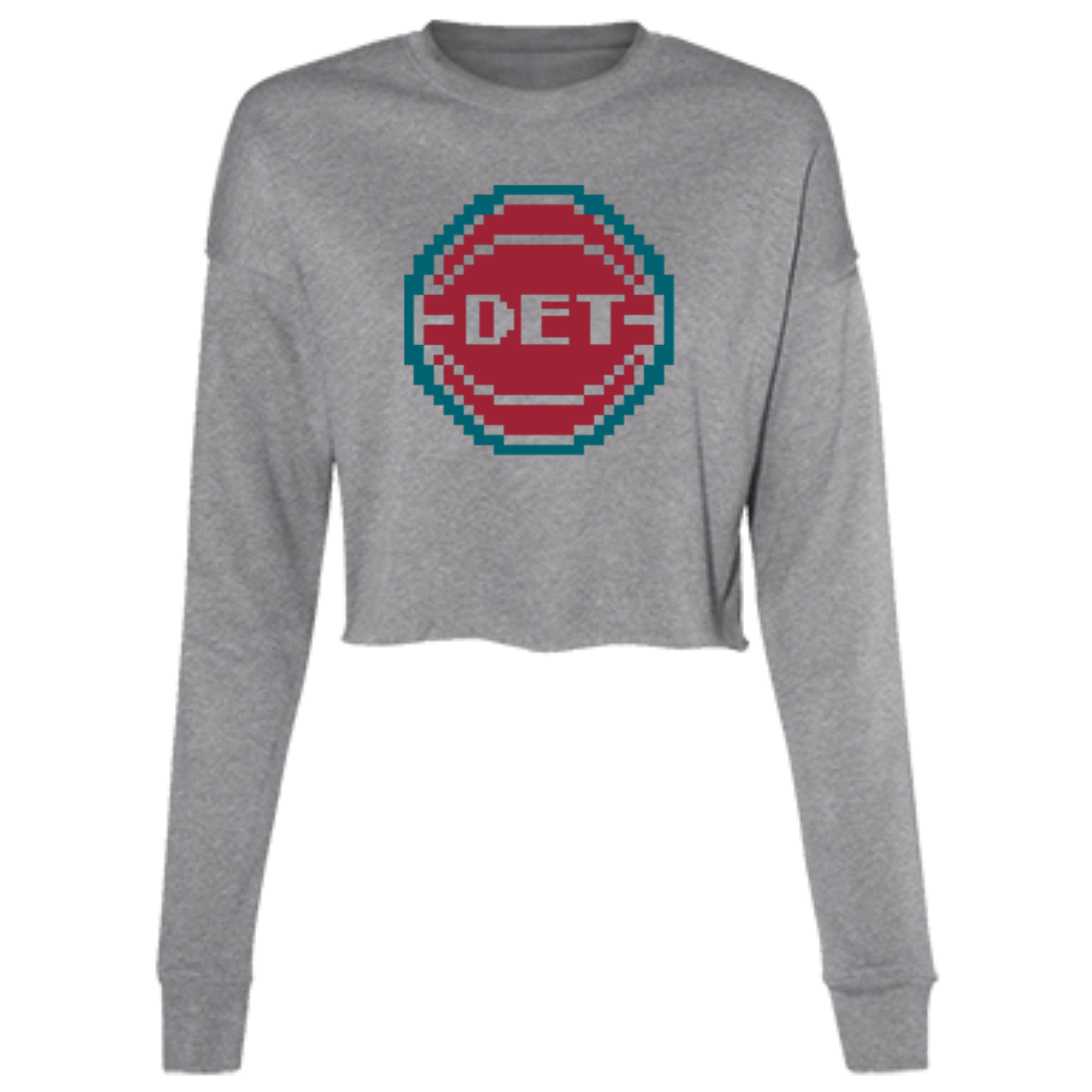 8bit Detroit Basketball - Teal Women's Cropped Crewneck Sweatshirt