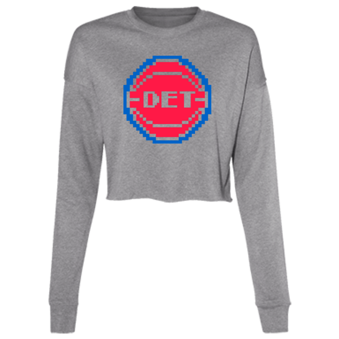 8Bit Detroit Basketball - Red Women's Cropped Crewneck Sweatshirt