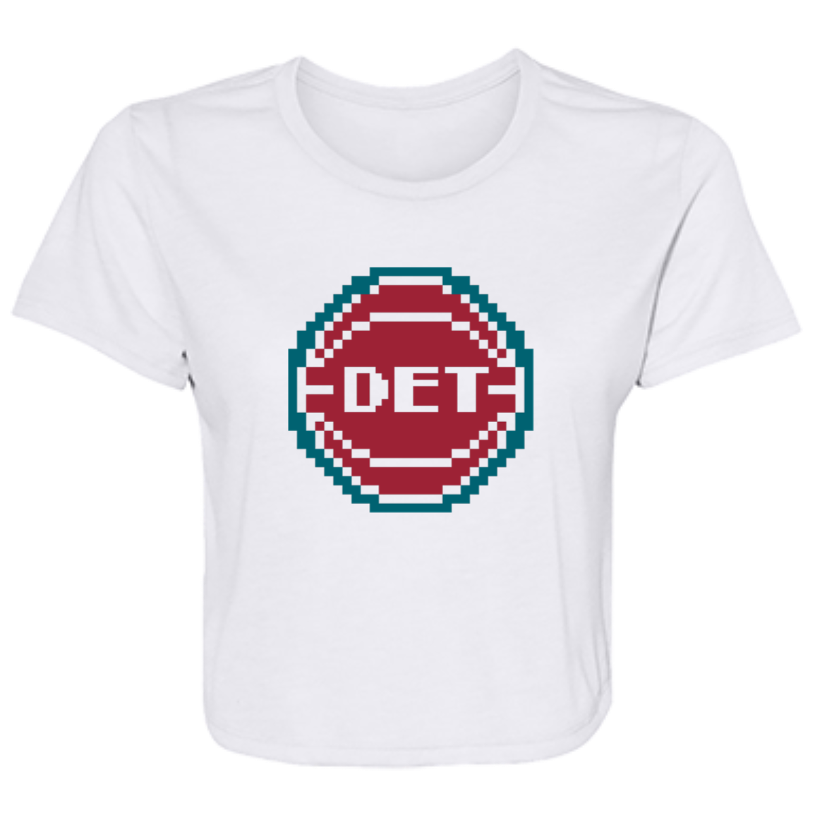 8bit Detroit Basketball - Teal Flowy Cropped Tee