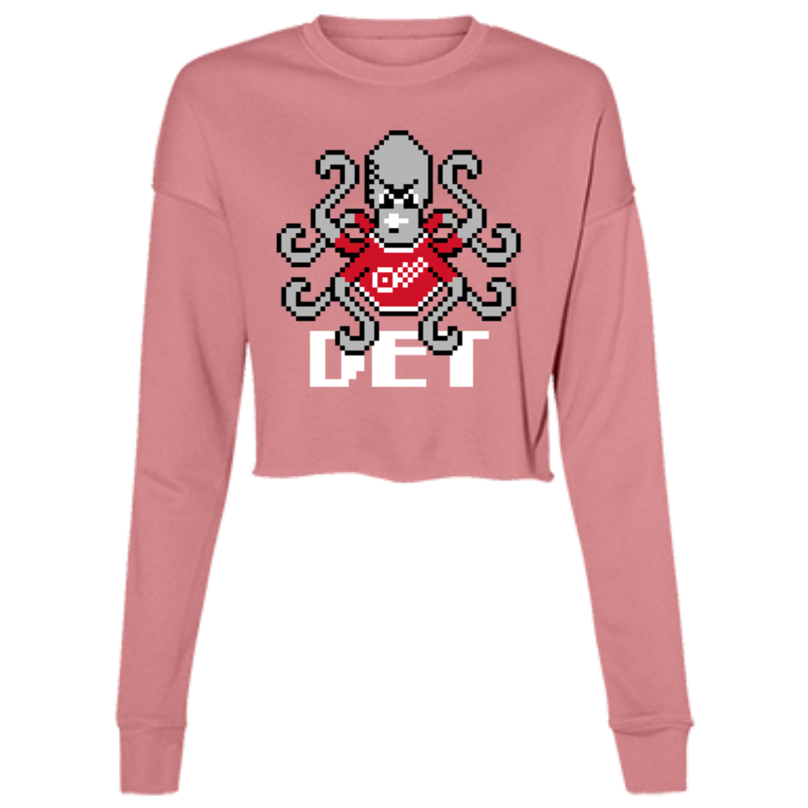 8bit Det Octopus - White Women's Cropped Crewneck Sweatshirt