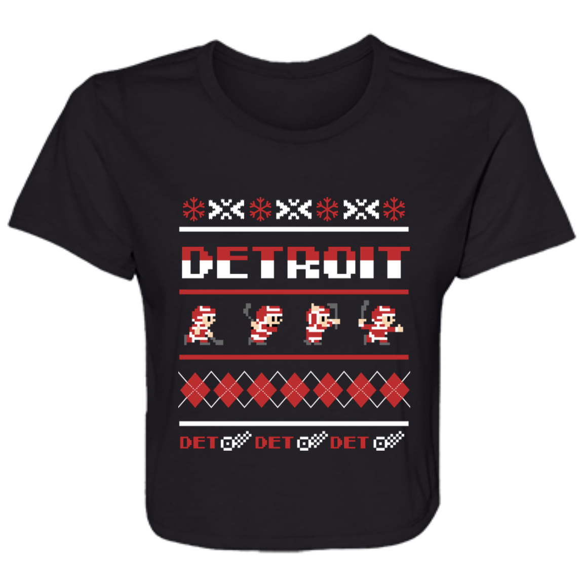 Detroit Hockey Sweater - White + Red Flowy Cropped Tee