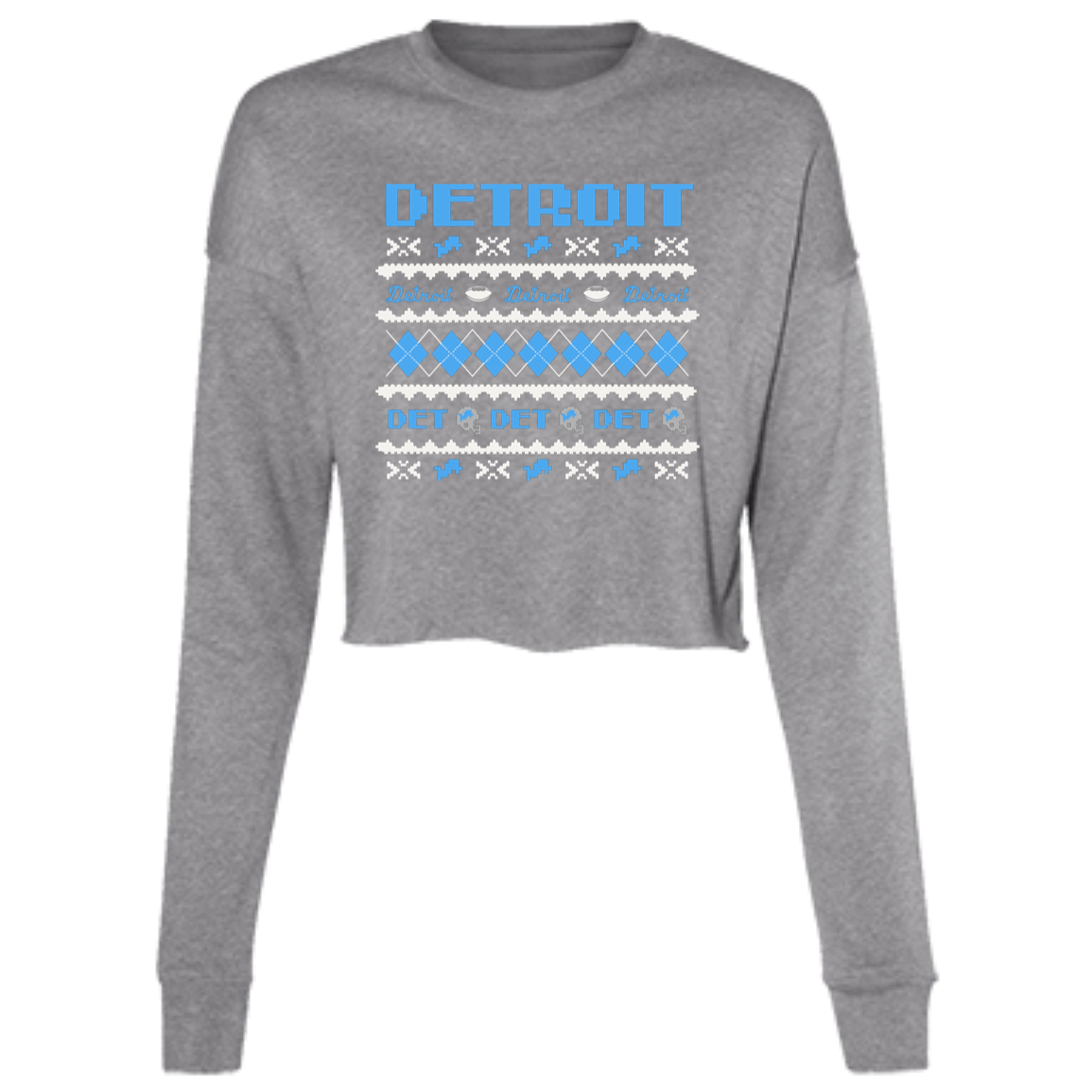 Detroit Football Sweater - White Women's Cropped Crewneck Sweatshirt