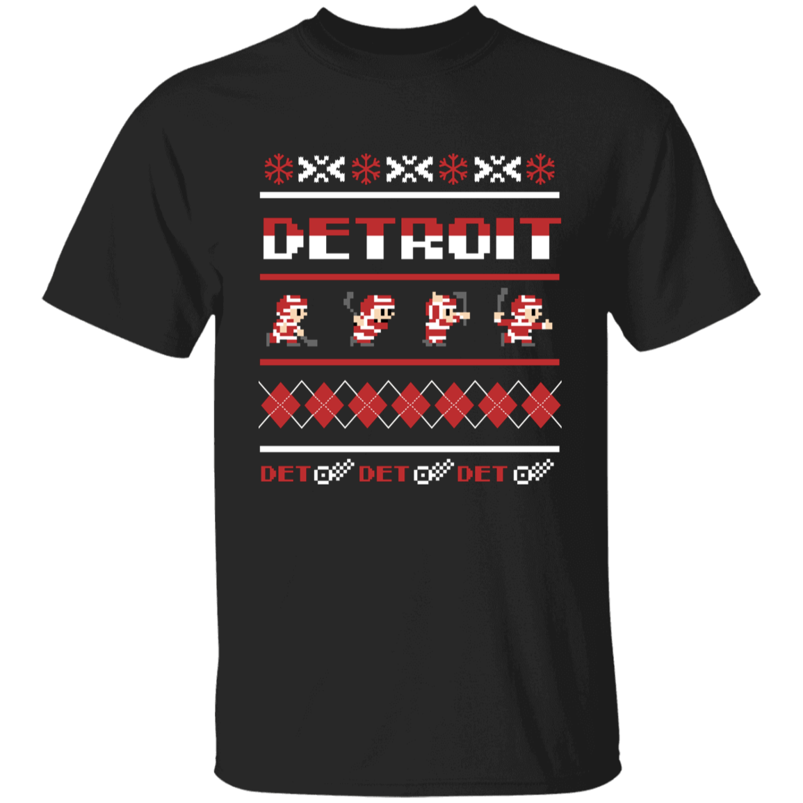 Detroit Hockey Sweater - White + Red Kids Unisex Classic T-Shirt