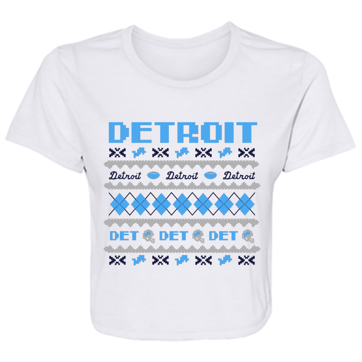 Detroit Football Sweater Blue + Grey Flowy Cropped Tee