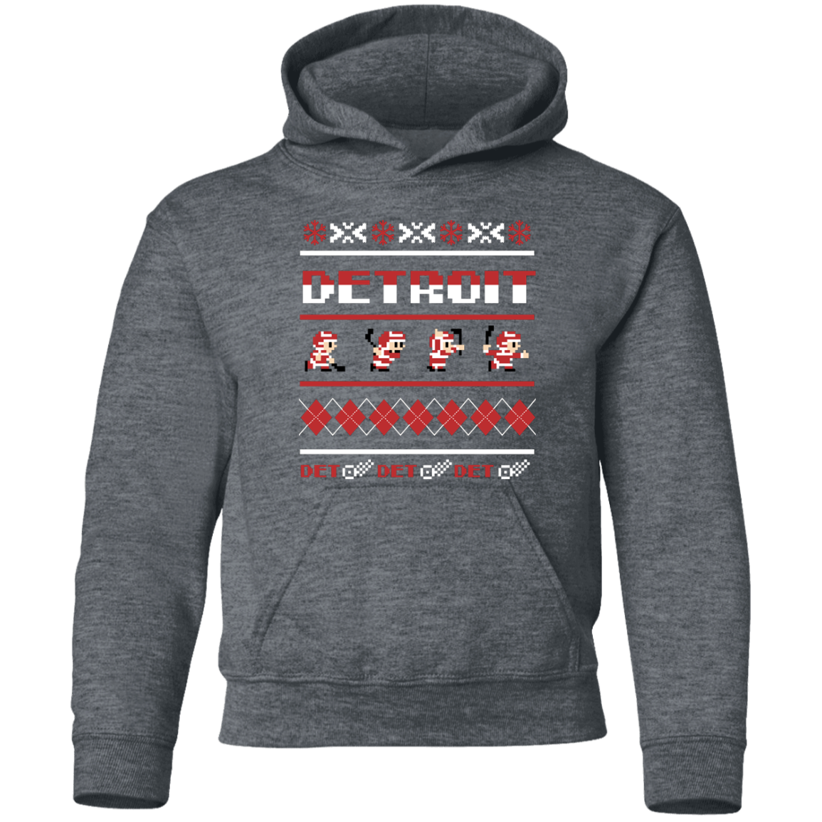 Detroit Hockey Sweater - Red + White Kids Unisex Classic Hoodie