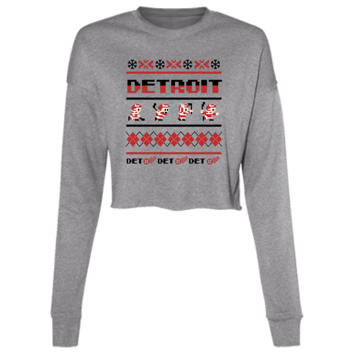 Detroit Hockey Sweater - Red + Black Women's Cropped Crewneck Sweatshirt