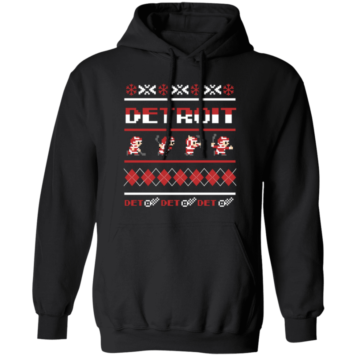 Detroit Hockey Sweater - White + Red Classic Unisex Hoodie