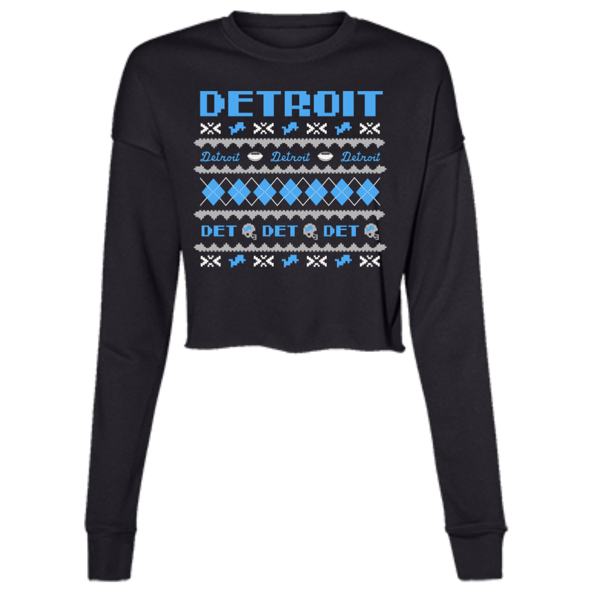 Detroit Football Sweater - Blue + White Women's Cropped Crewneck Sweatshirt