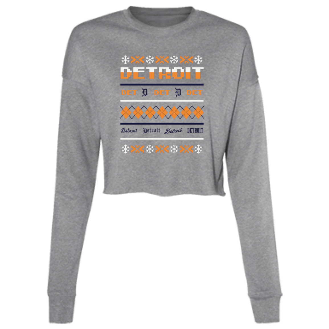 Detroit Baseball Sweater - Orange + White Women's Cropped Crewneck Sweatshirt