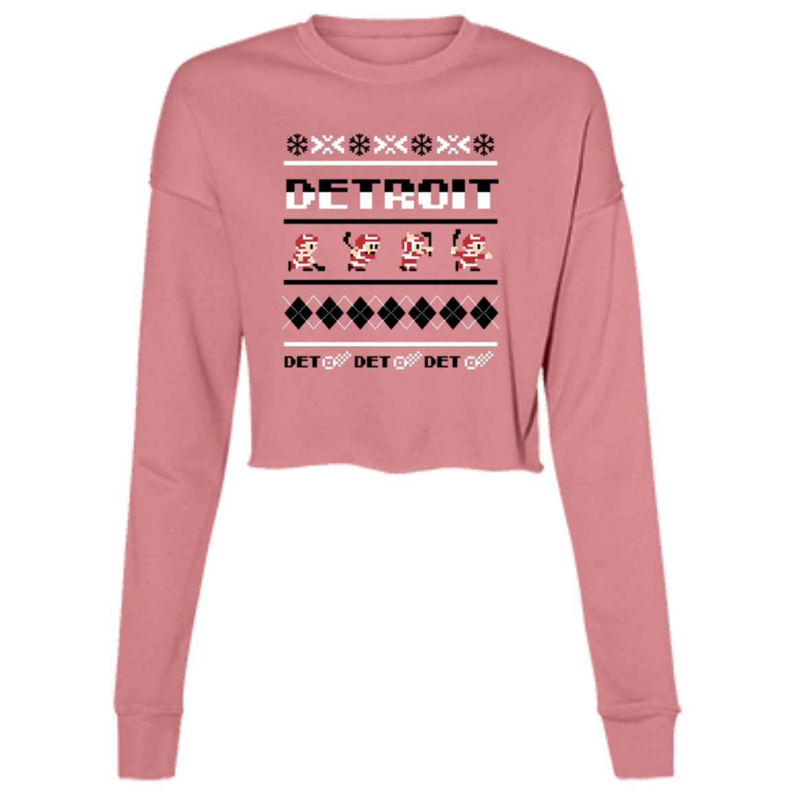 Detroit Hockey Sweater - Black + White Women's Cropped Crewneck Sweatshirt
