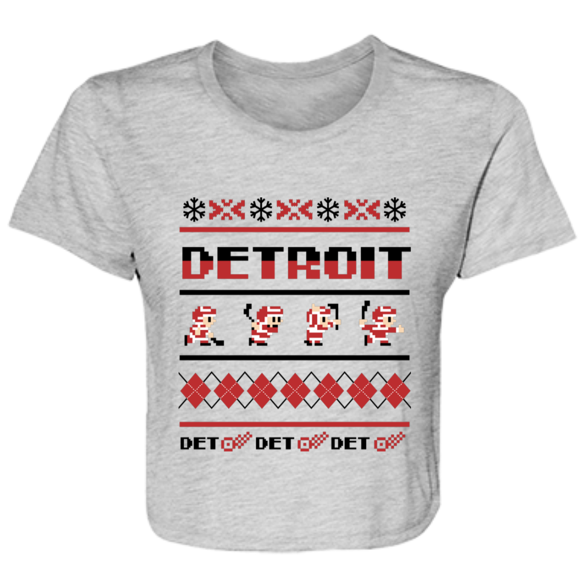 Detroit Hockey Sweater - Red + Black Flowy Cropped Tee