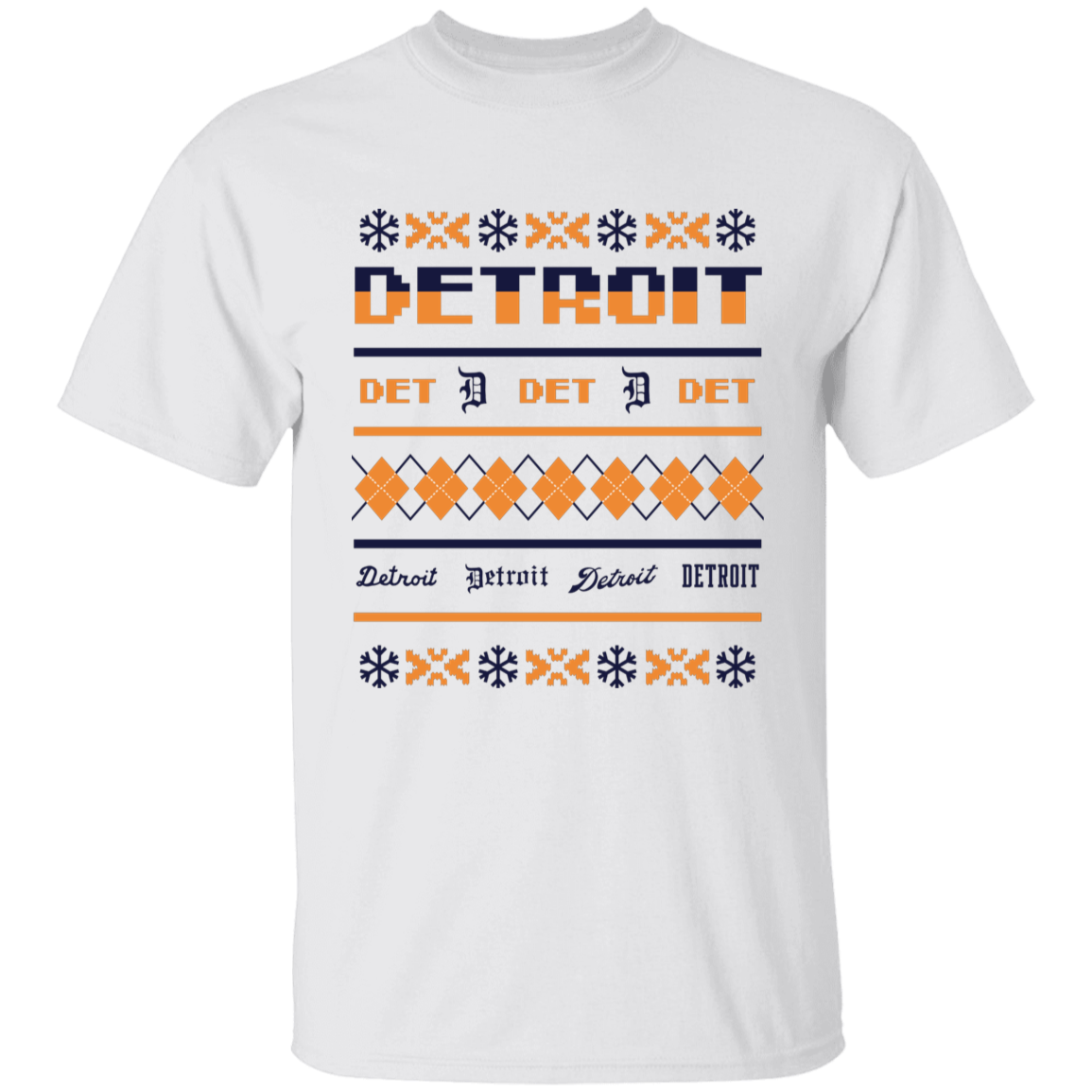 Detroit Baseball Sweater - Navy + Orange Kids Unisex Classic T-Shirt