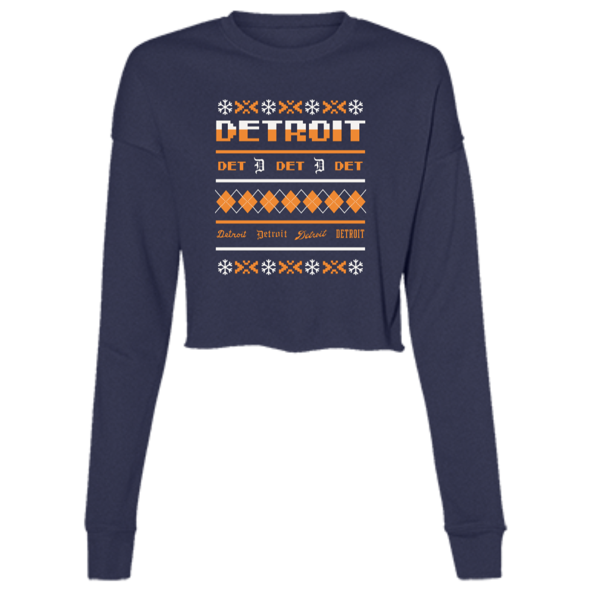 Detroit Baseball Sweater - White + Orange Women's Cropped Crewneck Sweatshirt