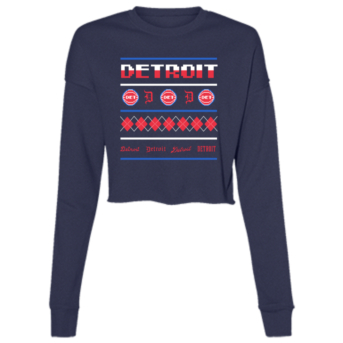 Detroit Basketball Sweater - White Women's Cropped Crewneck Sweatshirt