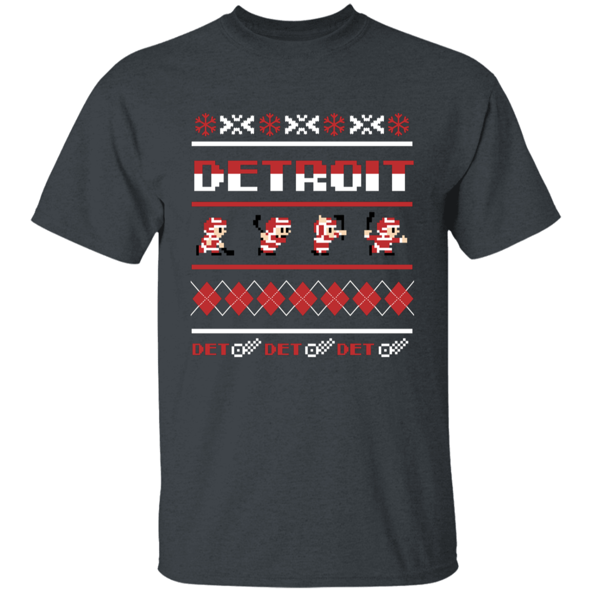 Detroit Hockey Sweater - Red + White Kids Unisex Classic T-Shirt