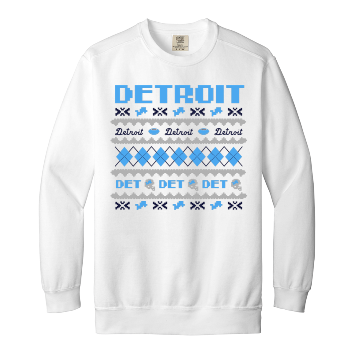 Detroit Football Sweater Blue + Grey Vintage Wash Crewneck Sweatshirt
