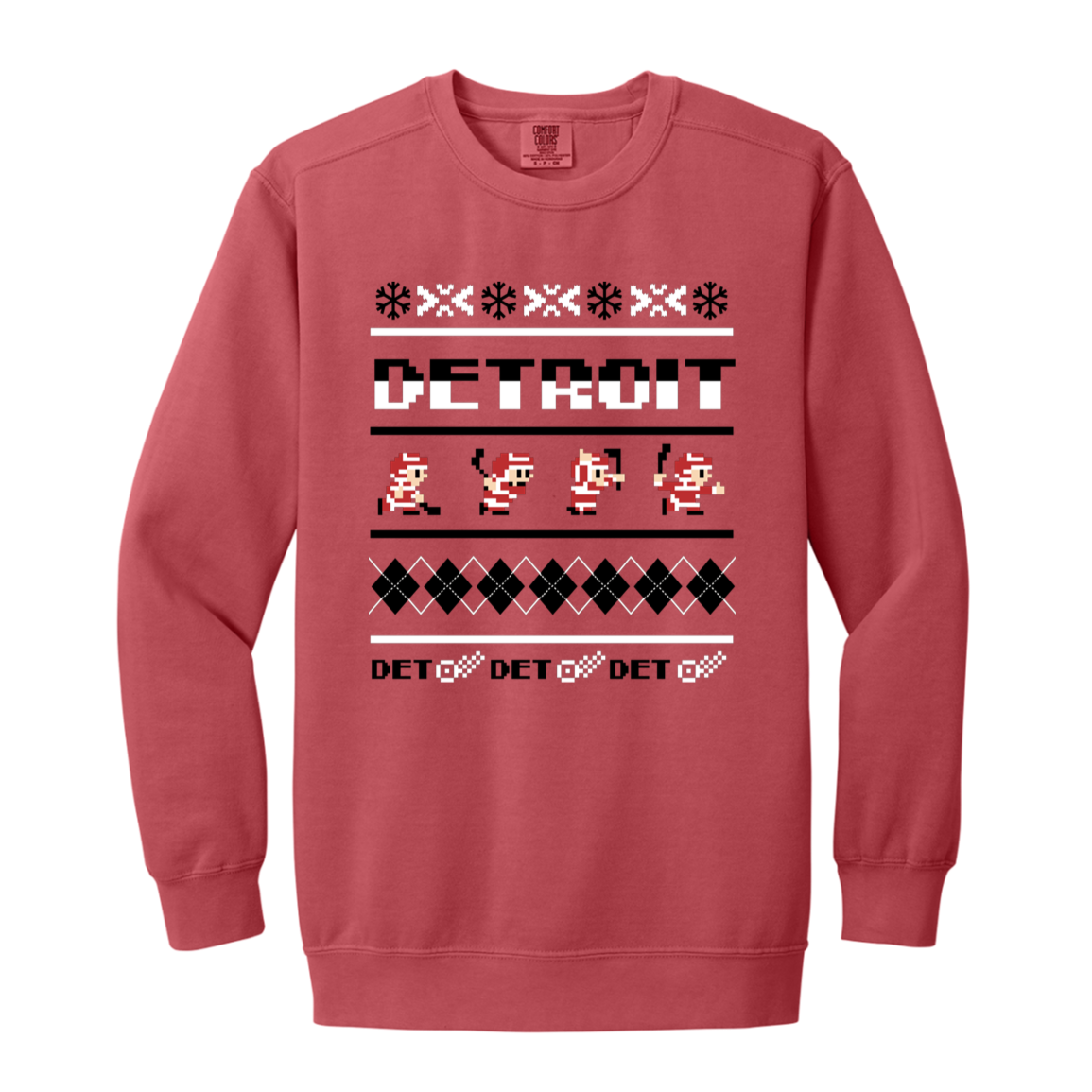 Detroit Hockey Sweater - Black + White Vintage Wash Crewneck Sweatshirt