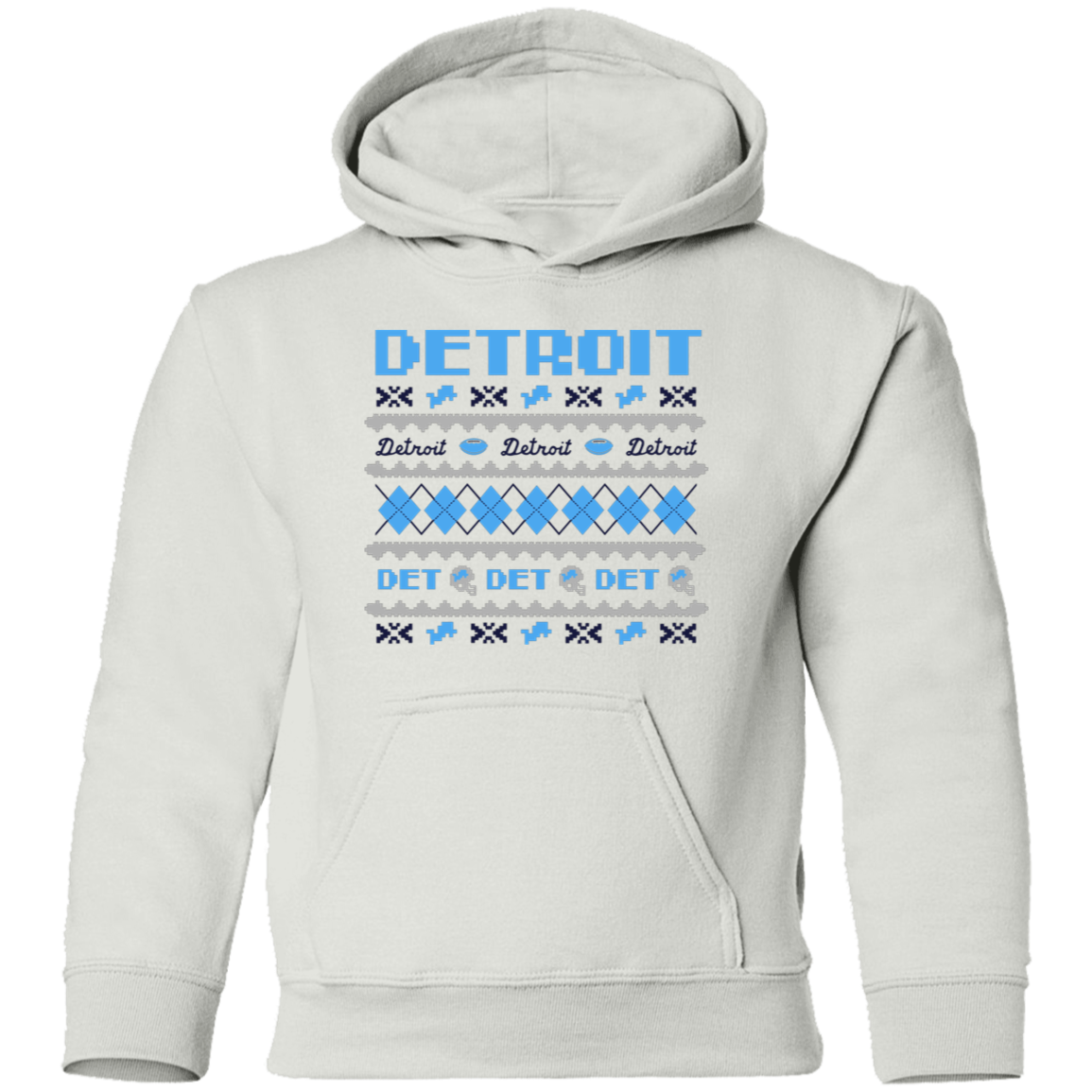 Detroit Football Sweater Blue + Grey Kids Unisex Classic Hoodie
