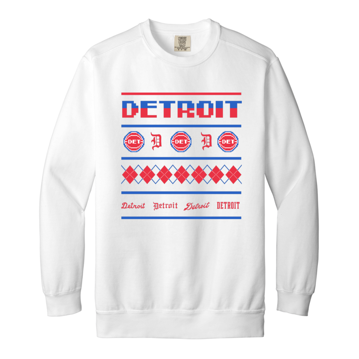 Detroit Basketball Sweater - Red Vintage Wash Crewneck Sweatshirt