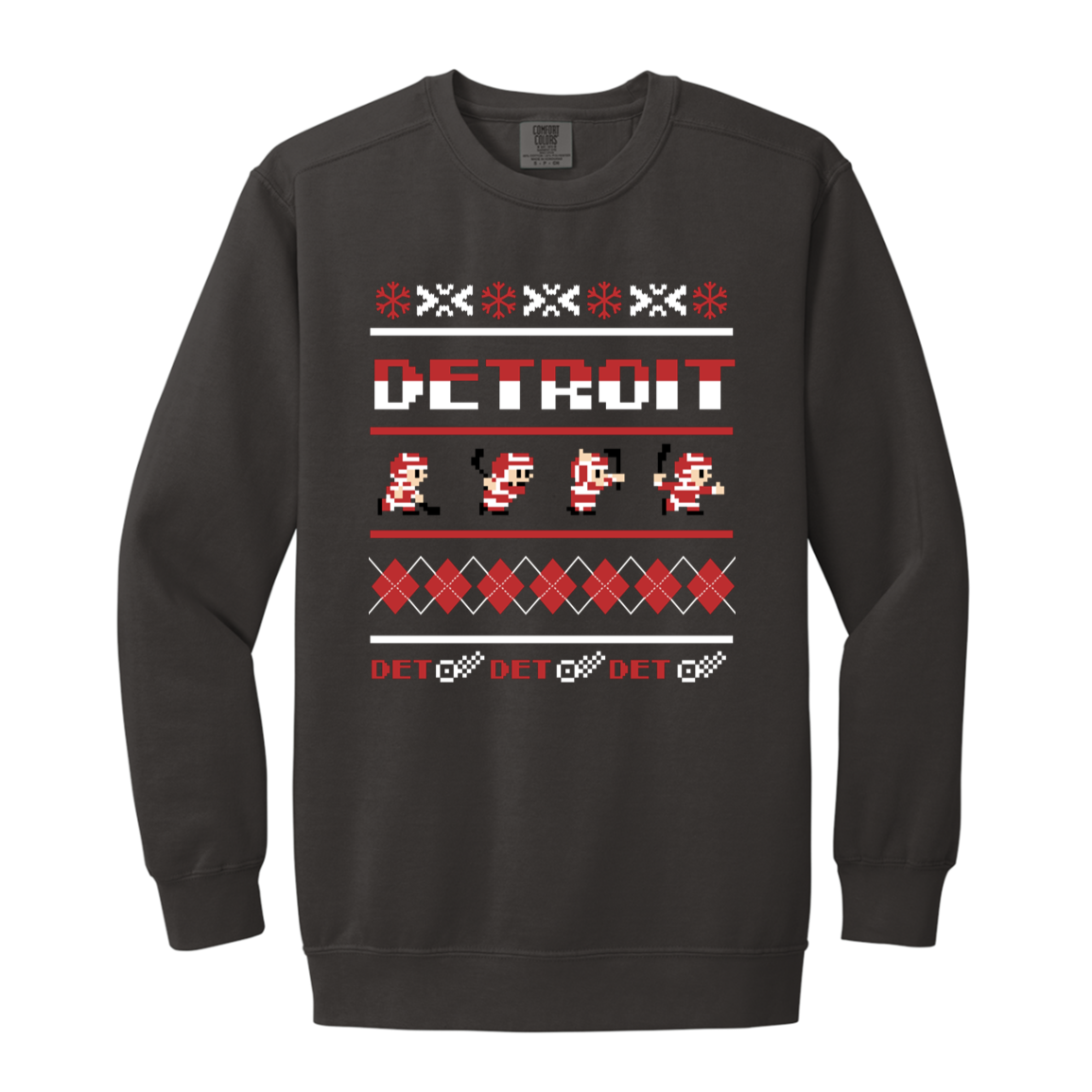 Detroit Hockey Sweater - Red + White Vintage Wash Crewneck Sweatshirt