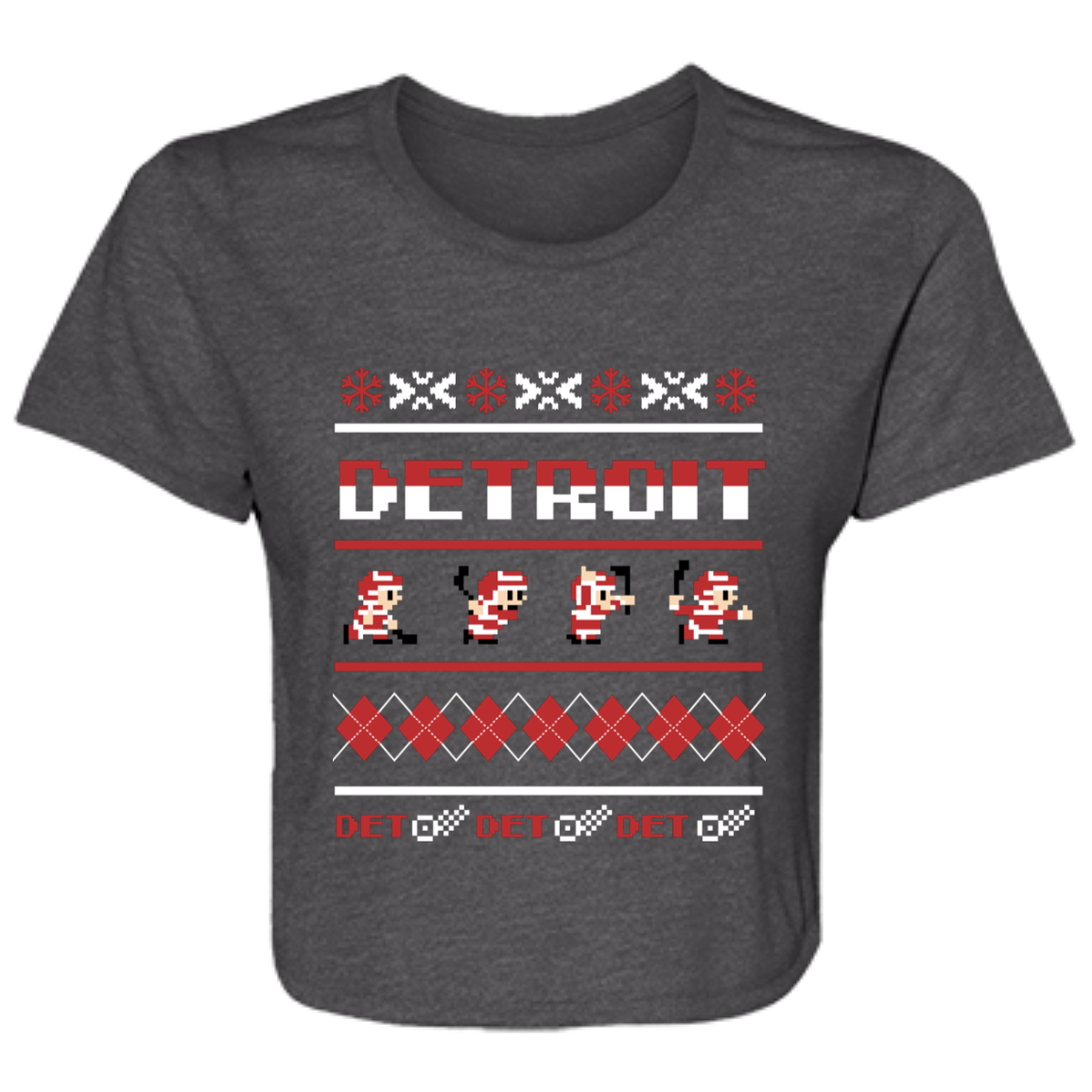 Detroit Hockey Sweater - Red + White Flowy Cropped Tee
