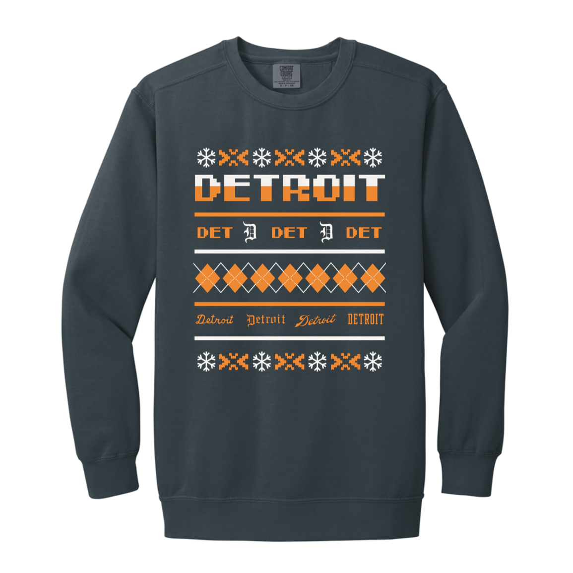 Detroit Baseball Sweater - White + Orange Vintage Wash Crewneck Sweatshirt