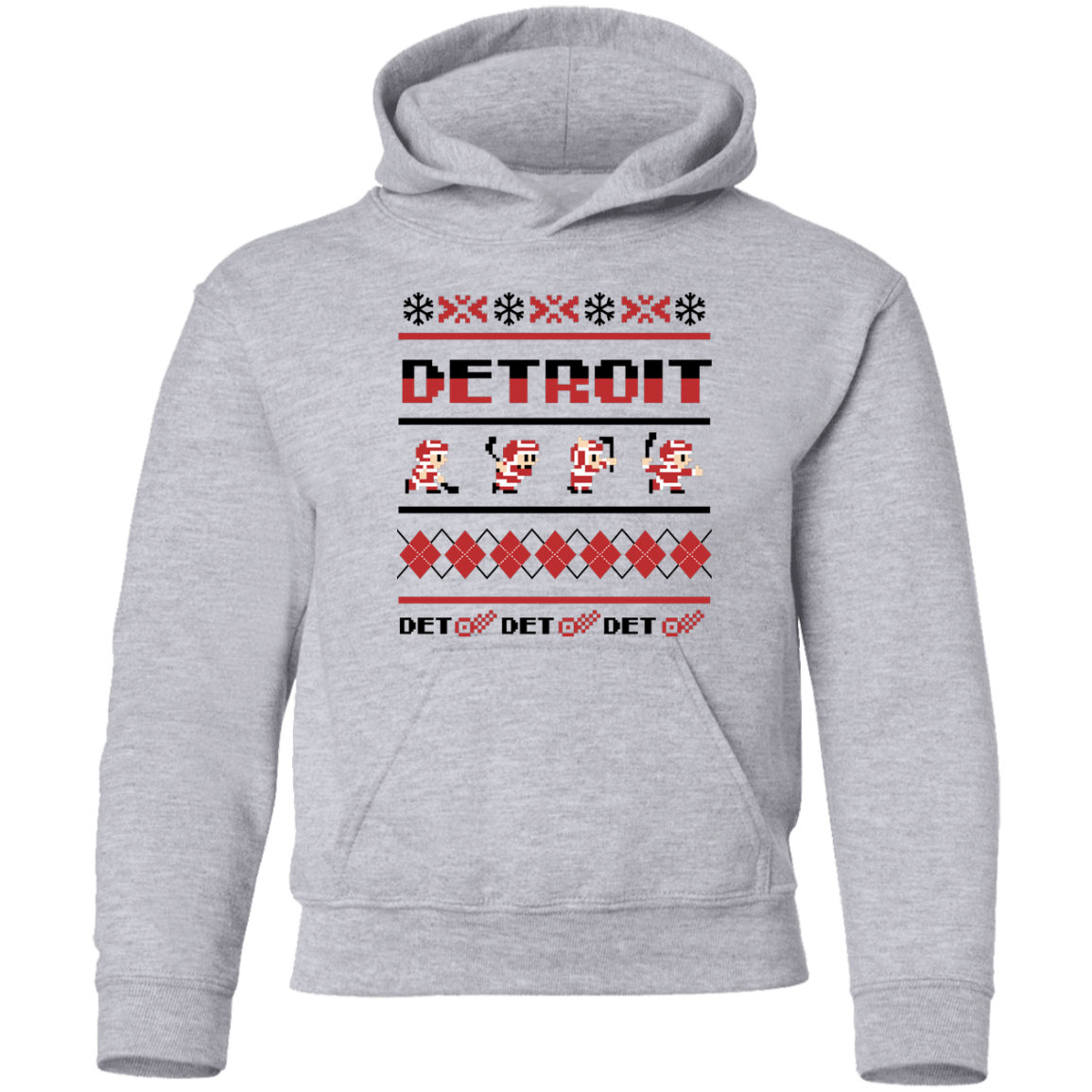 Detroit Hockey Sweater - Red + Black Kids Unisex Classic Hoodie