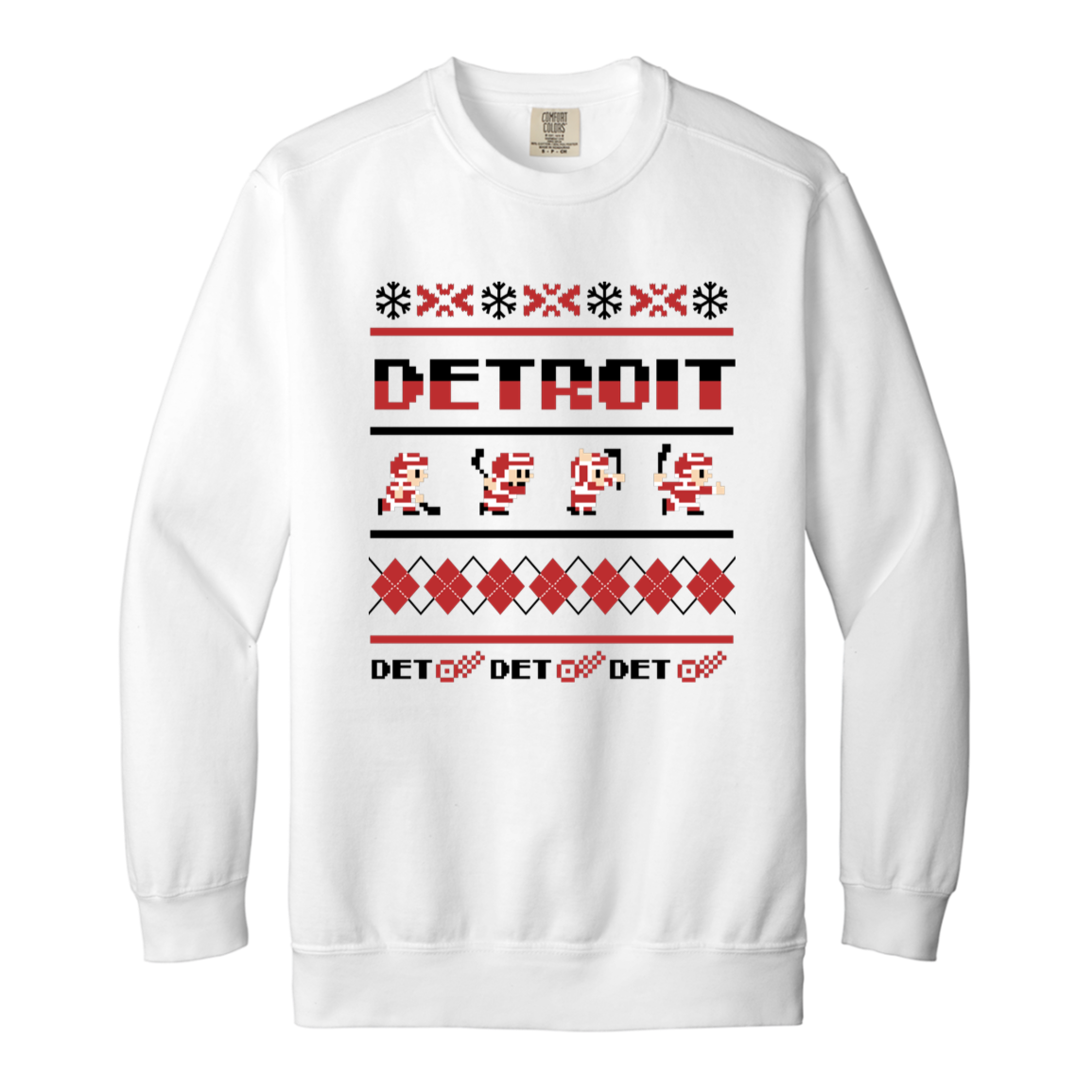 Detroit Hockey Sweater - Red + Black Vintage Wash Crewneck Sweatshirt