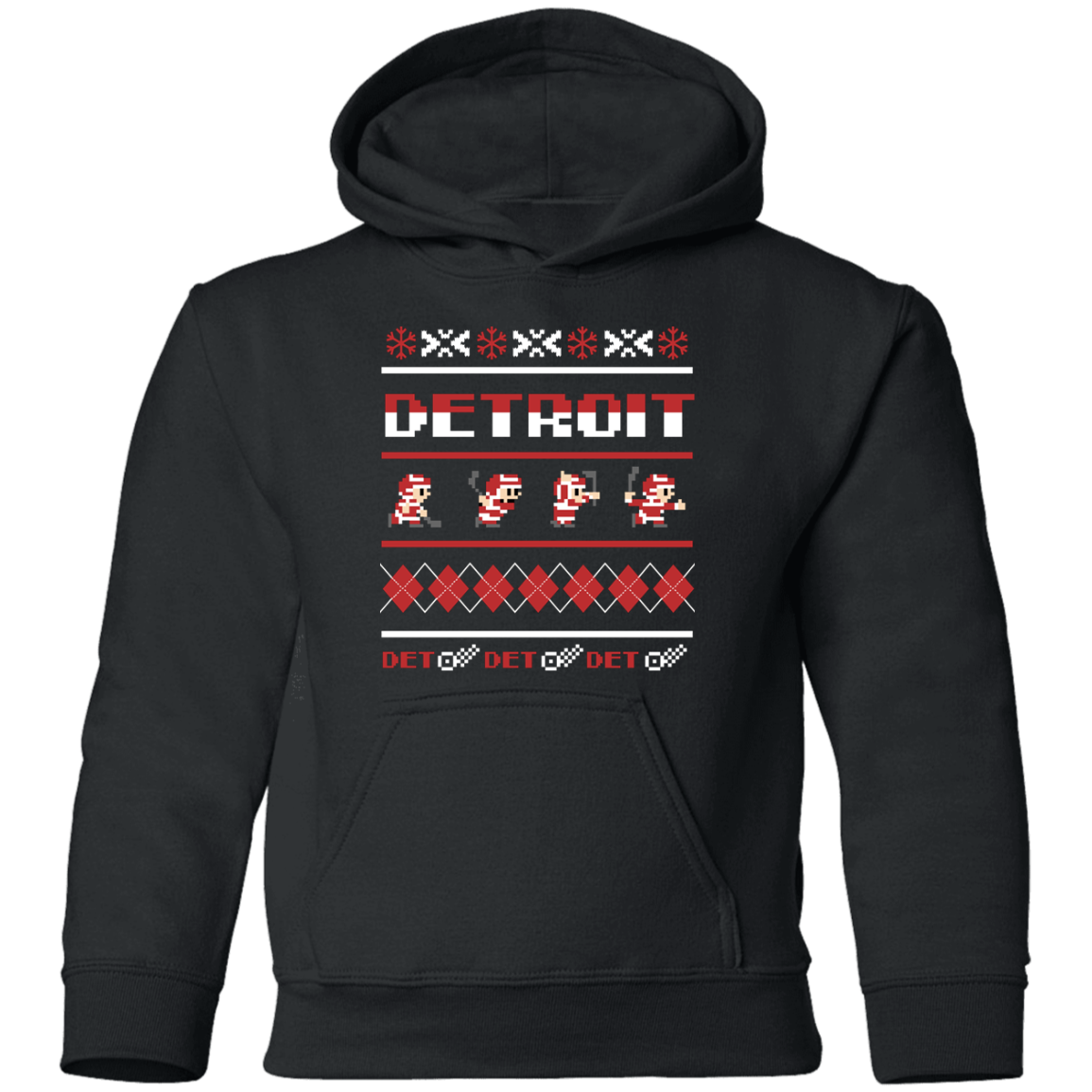 Detroit Hockey Sweater - White + Red Kids Unisex Classic Hoodie